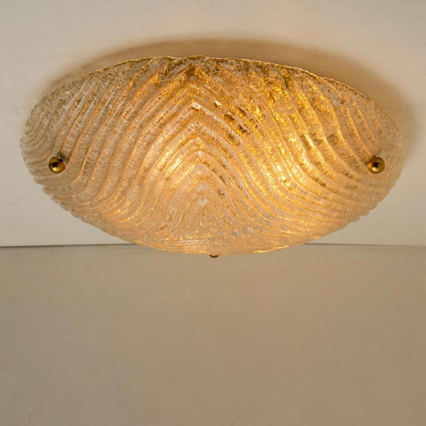 Other Thick Massive Handmade Glass Brass Flush Mount or Wall Lights, 1960