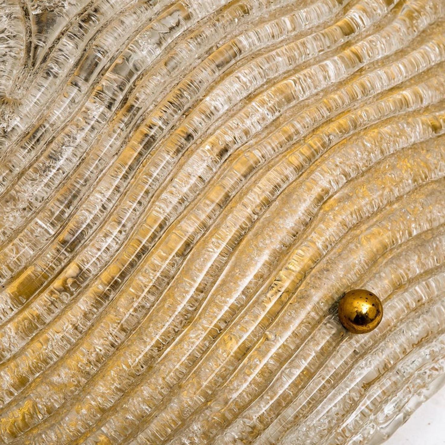 Thick Massive Handmade Glass Brass Flush Mount or Wall Lights, 1960 1