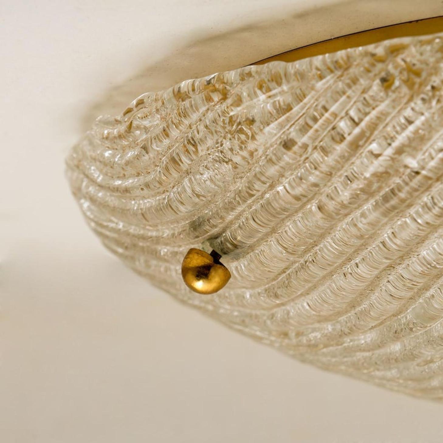 Thick Massive Handmade Glass Brass Flush Mount or Wall Lights, 1960 2
