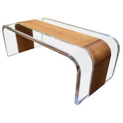 Thick Mid-Century Modern Lucite and Wood Bench or Cocktail Table