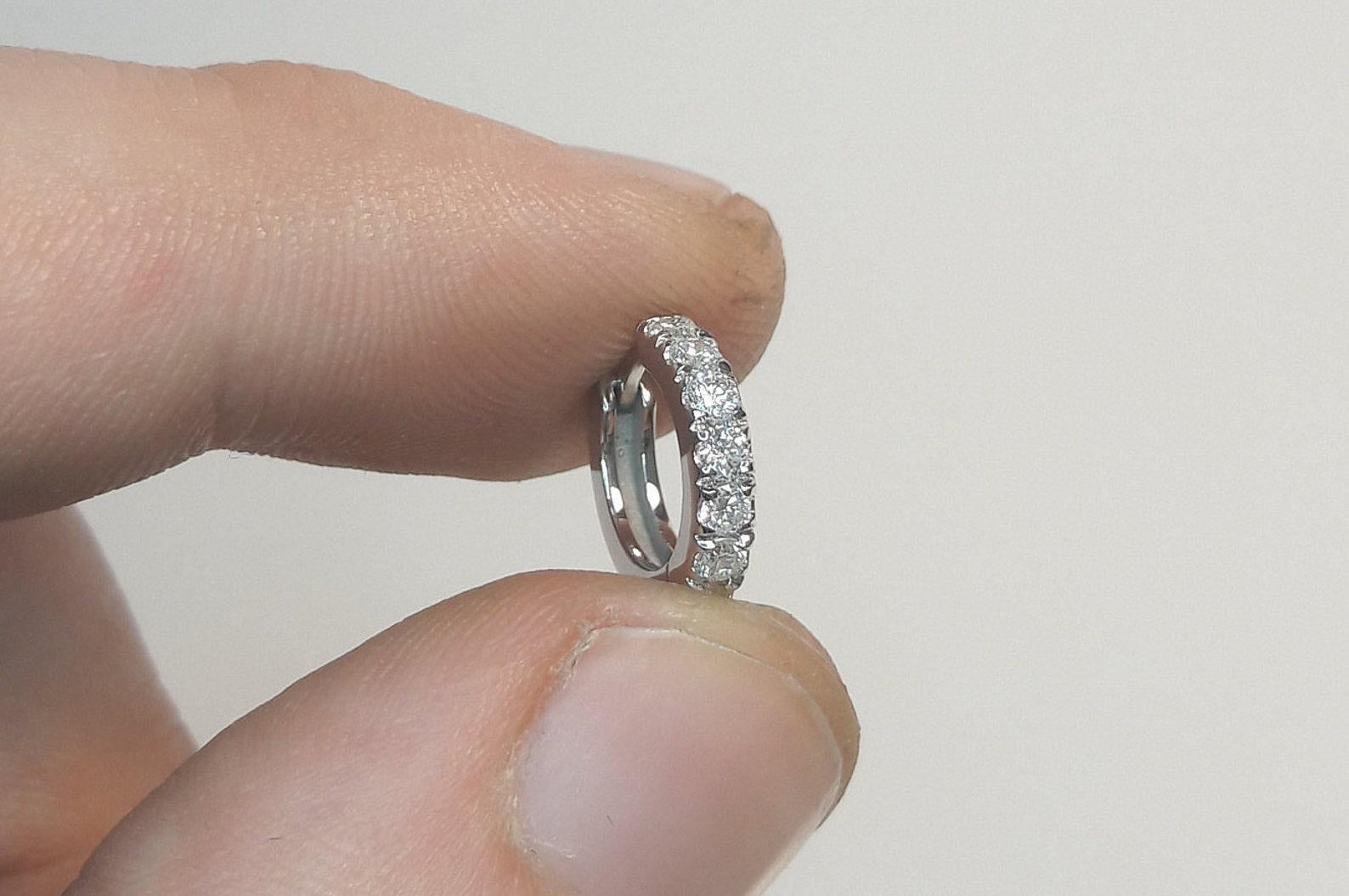 Women's Thick Moissanite Huggies 925 Sterling Silver Tragus Earring Genuine Wedding Gift