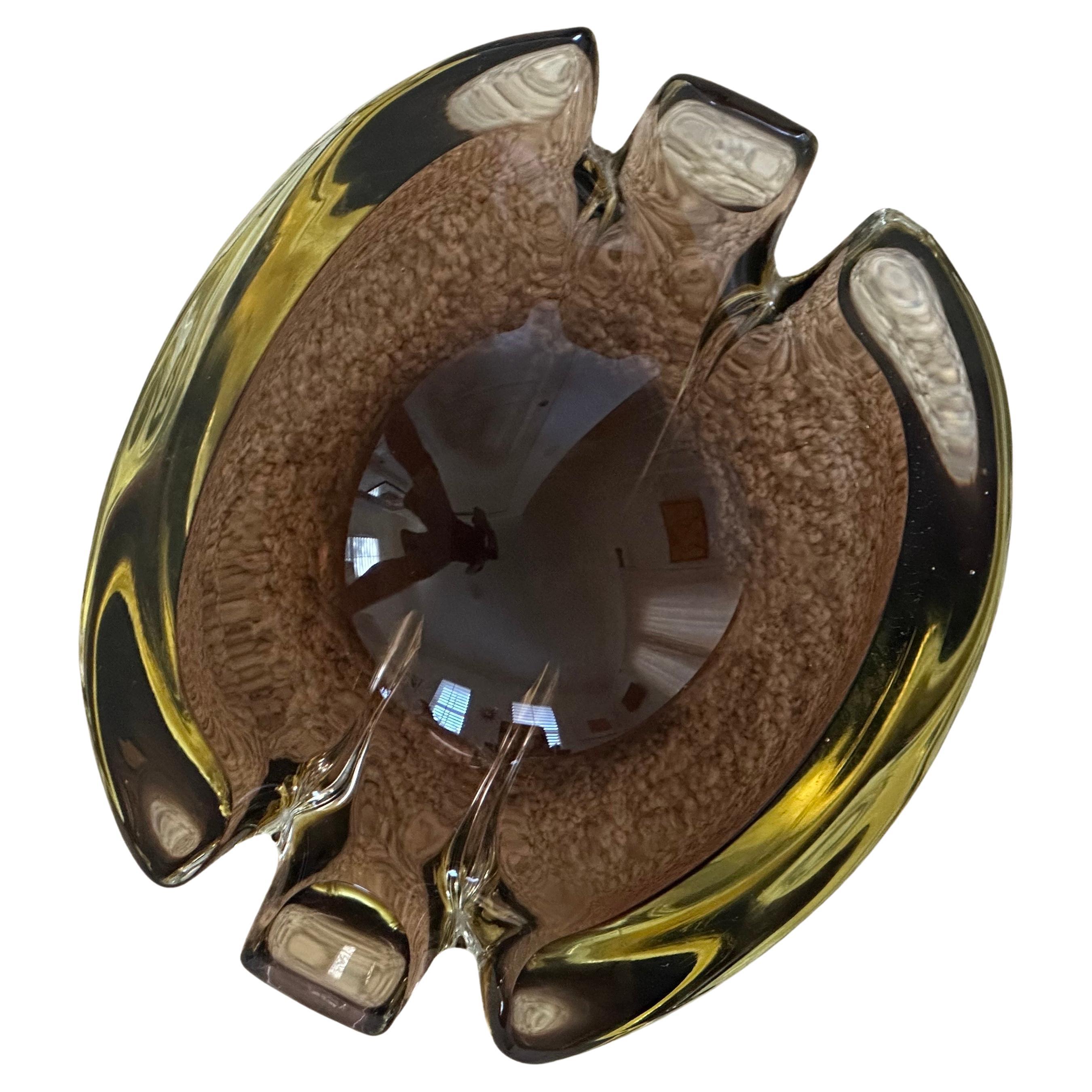 Mid-Century Modern Thick Mouth Blown Sommerso Art Glass Ashtray by Murano Glass For Sale