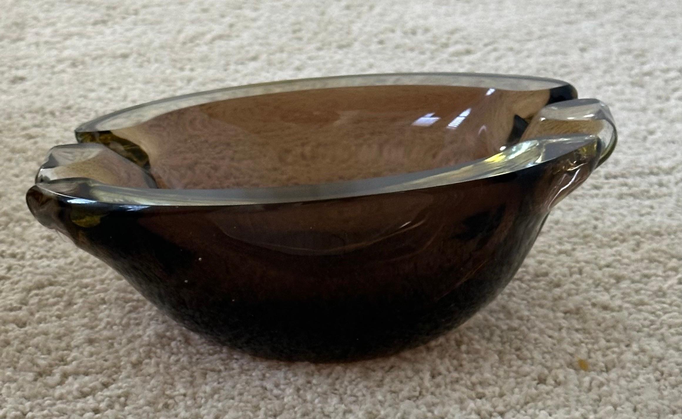 Italian Thick Mouth Blown Sommerso Art Glass Ashtray by Murano Glass For Sale