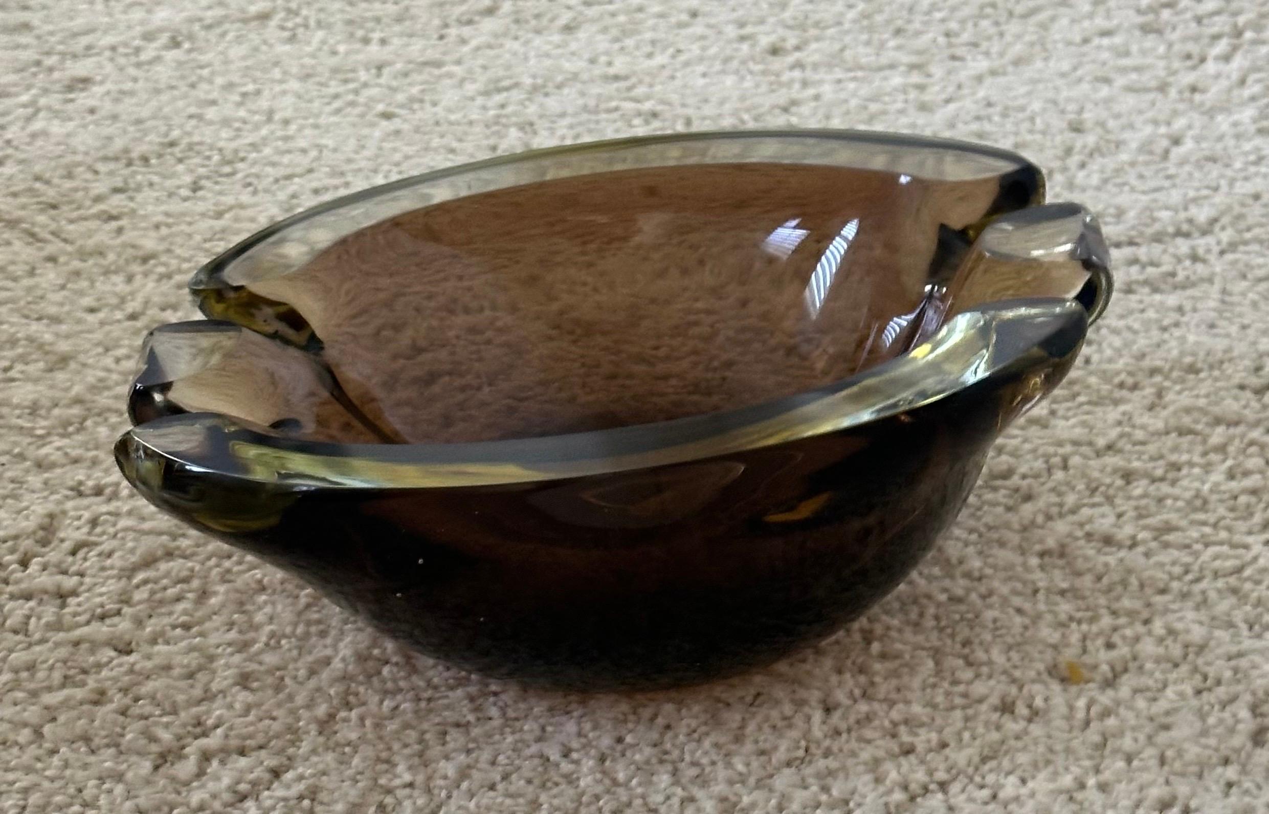 20th Century Thick Mouth Blown Sommerso Art Glass Ashtray by Murano Glass For Sale