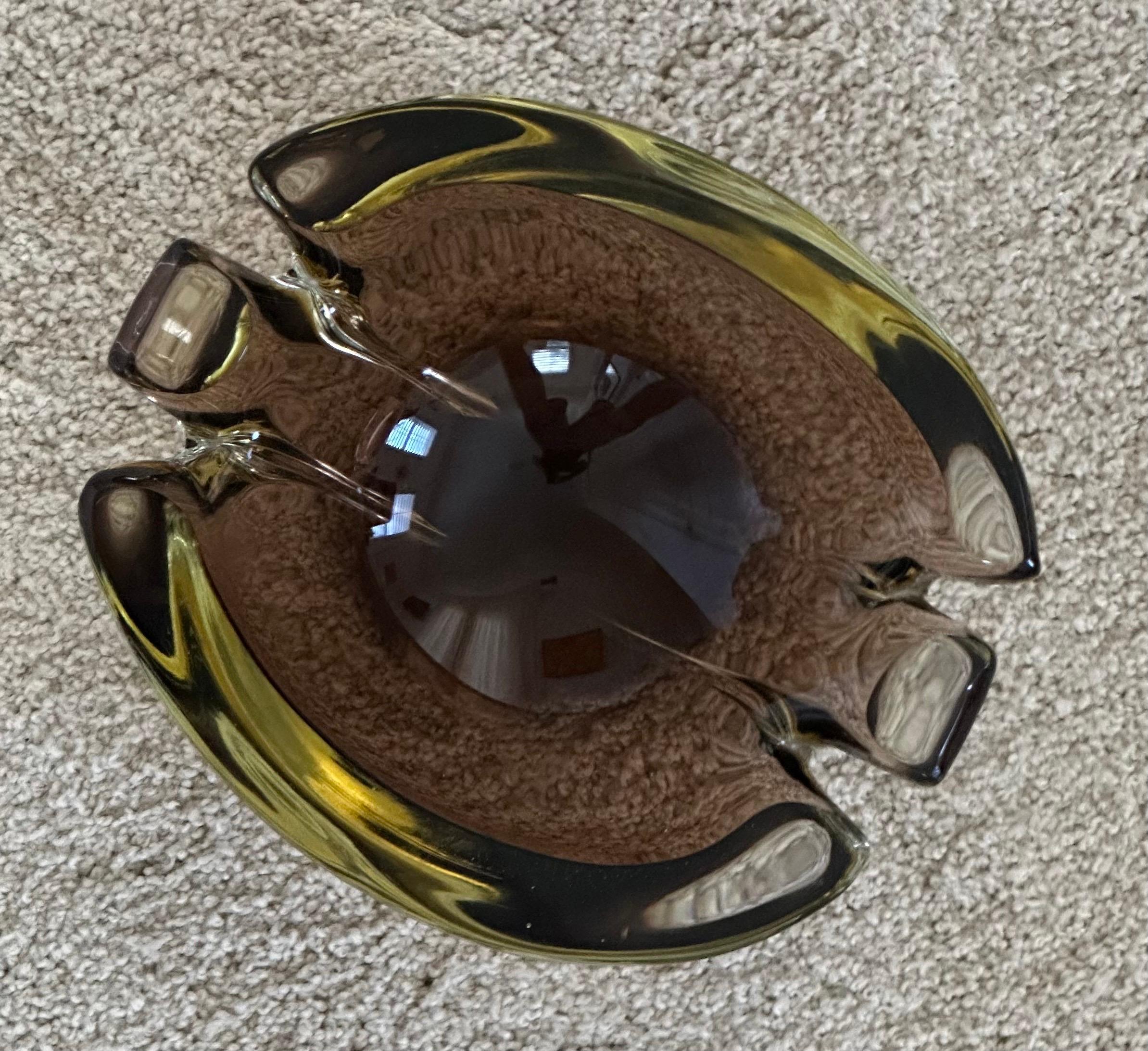 Blown Glass Thick Mouth Blown Sommerso Art Glass Ashtray by Murano Glass For Sale