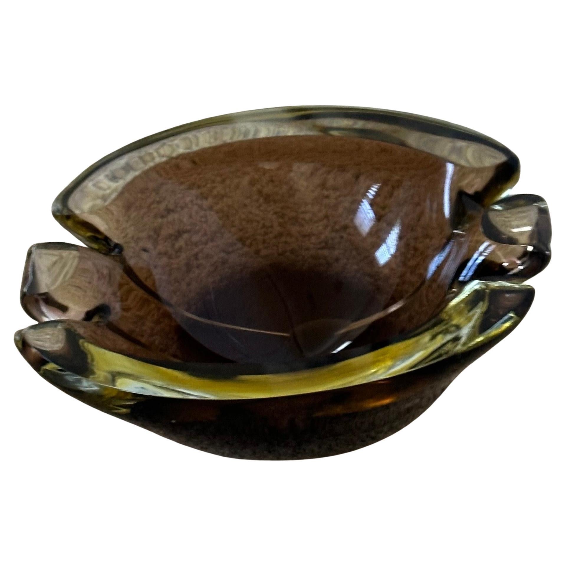 Thick Mouth Blown Sommerso Art Glass Ashtray by Murano Glass For Sale 2