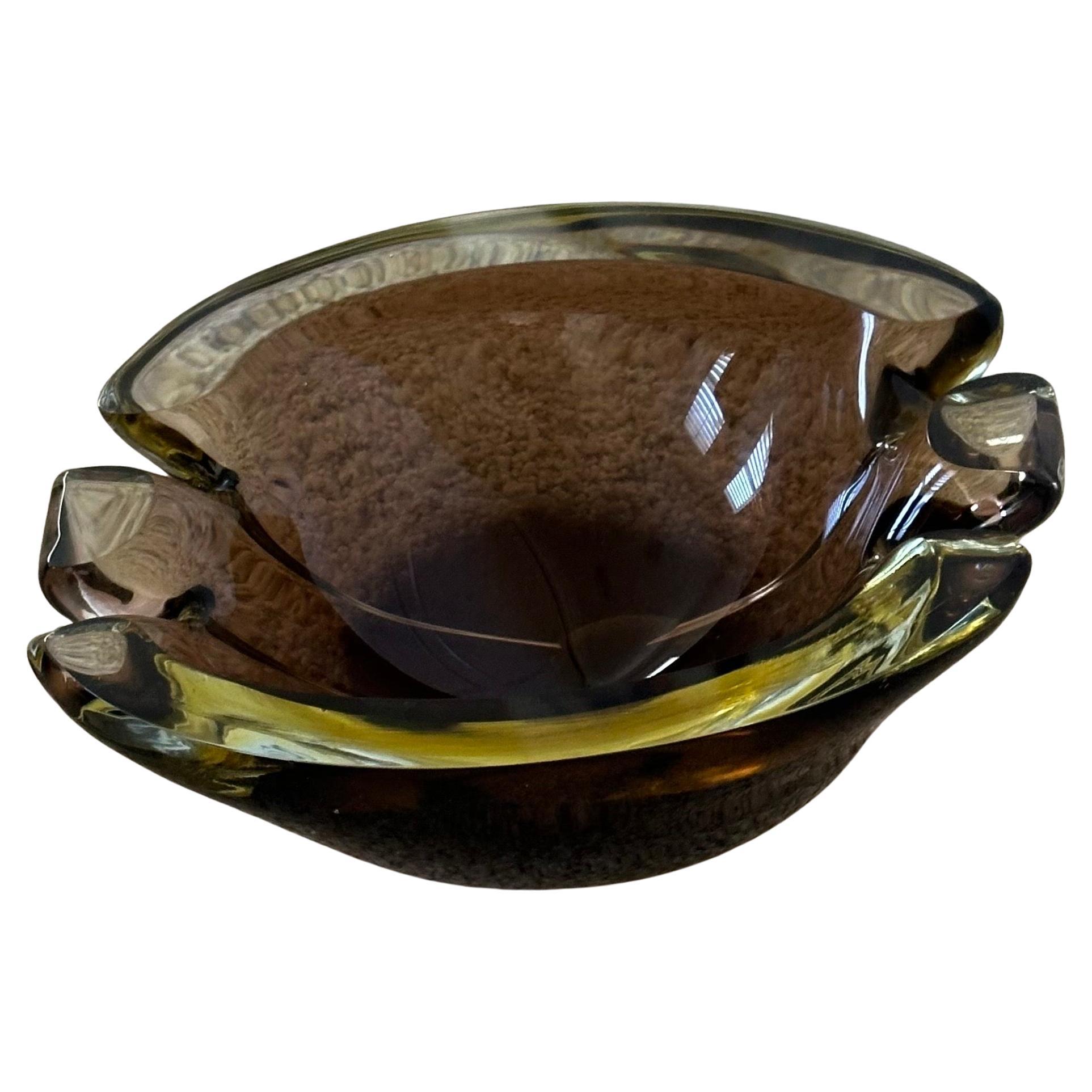 Thick Mouth Blown Sommerso Art Glass Ashtray by Murano Glass For Sale