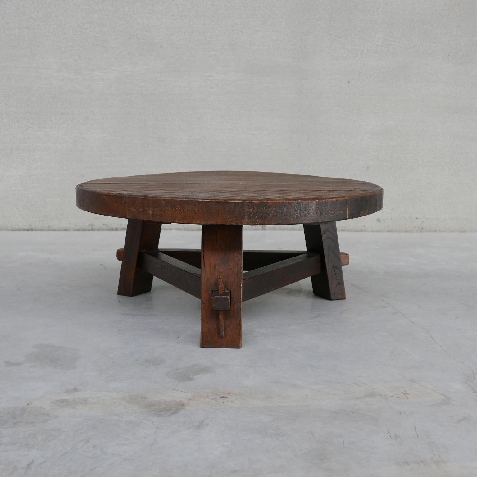 Thick Oak Brutalist Mid-Century Dutch Coffee Table 5