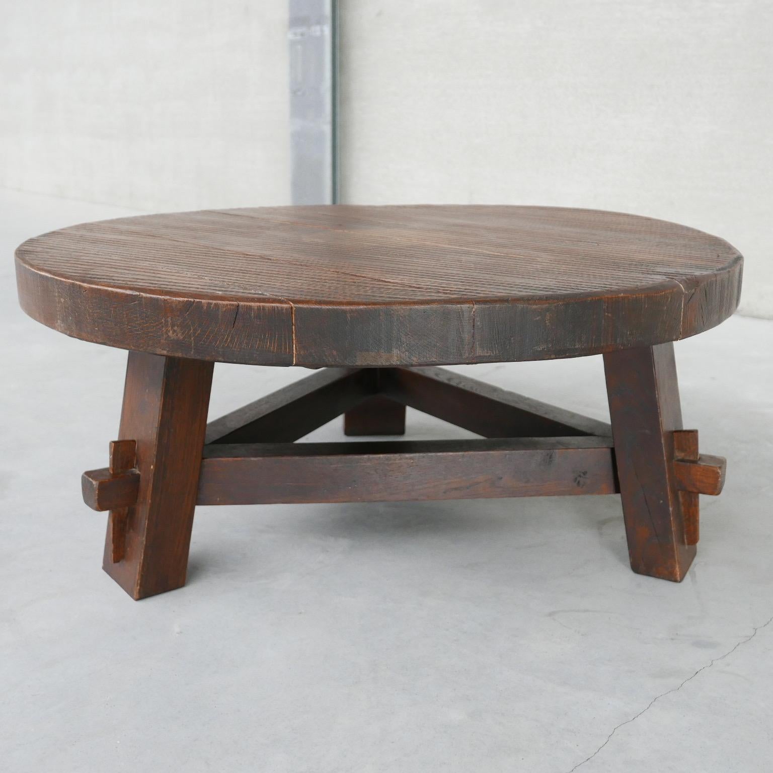Thick Oak Brutalist Mid-Century Dutch Coffee Table In Good Condition In London, GB