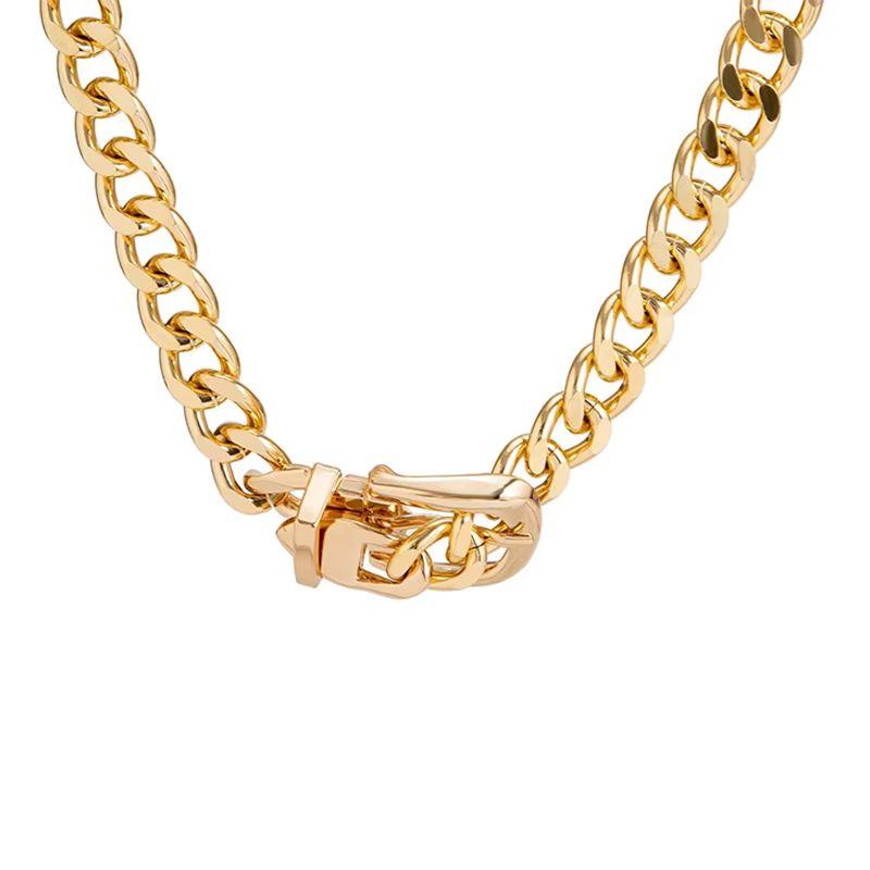 Thick Open Link Chain Belt Buckle Clavicle Gold Tone Vintage Choker Necklace In Excellent Condition For Sale In Montreal, QC