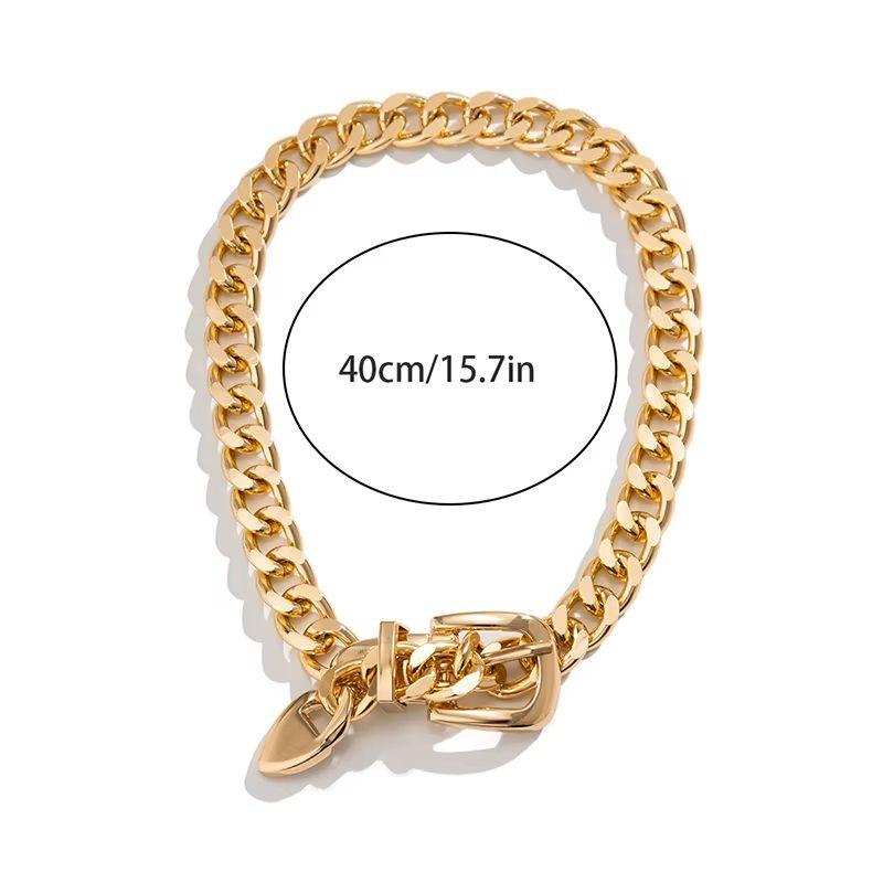 Thick Open Link Chain Belt Buckle Clavicle Gold Tone Vintage Choker Necklace For Sale 1
