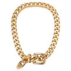 Thick Open Link Chain Belt Buckle Clavicle Gold Tone Vintage Choker Necklace
