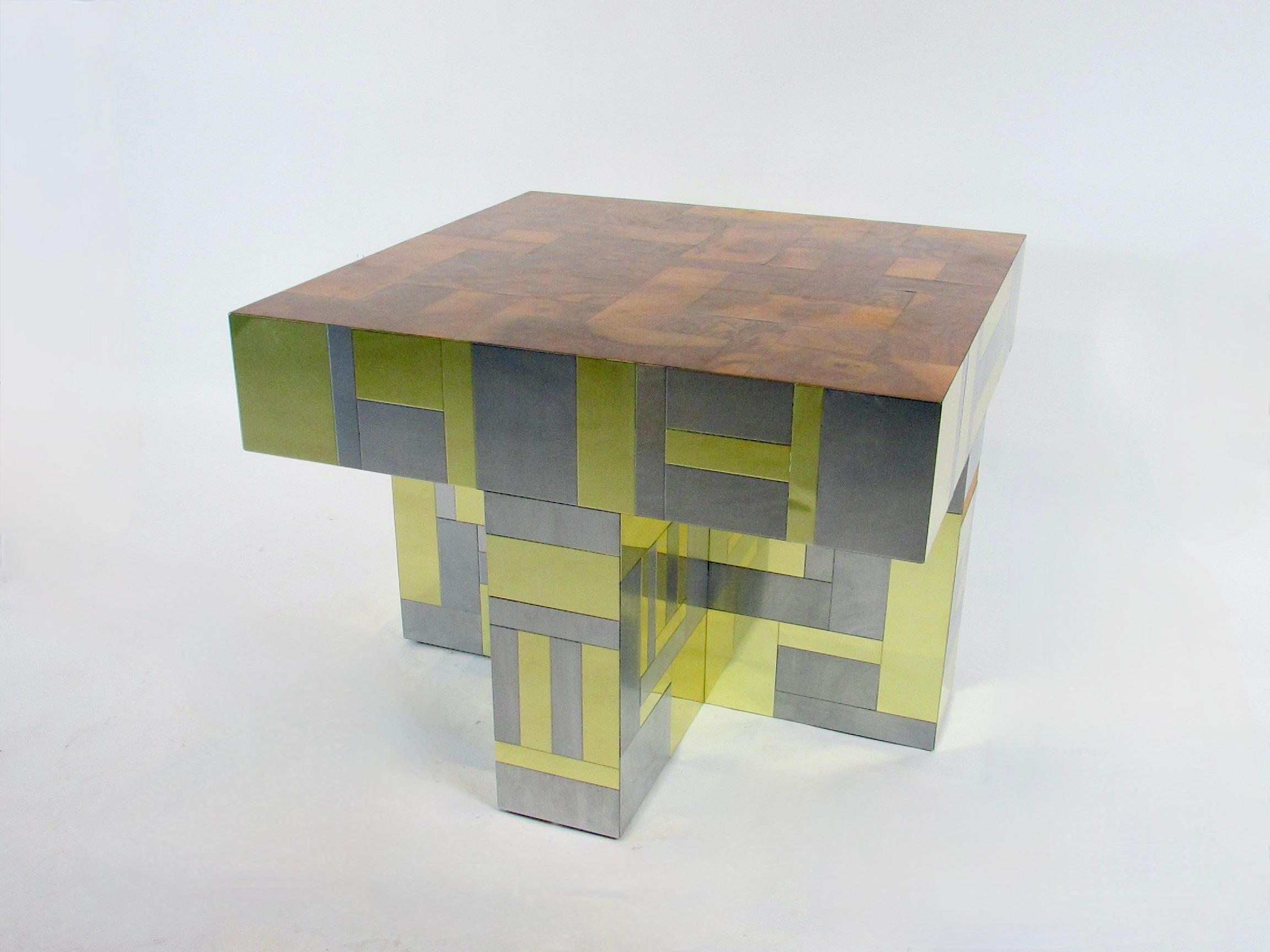Hand-Crafted Thick Paul Evans Cityscape for Directional Patchwork Burl Wood Top Side Table For Sale
