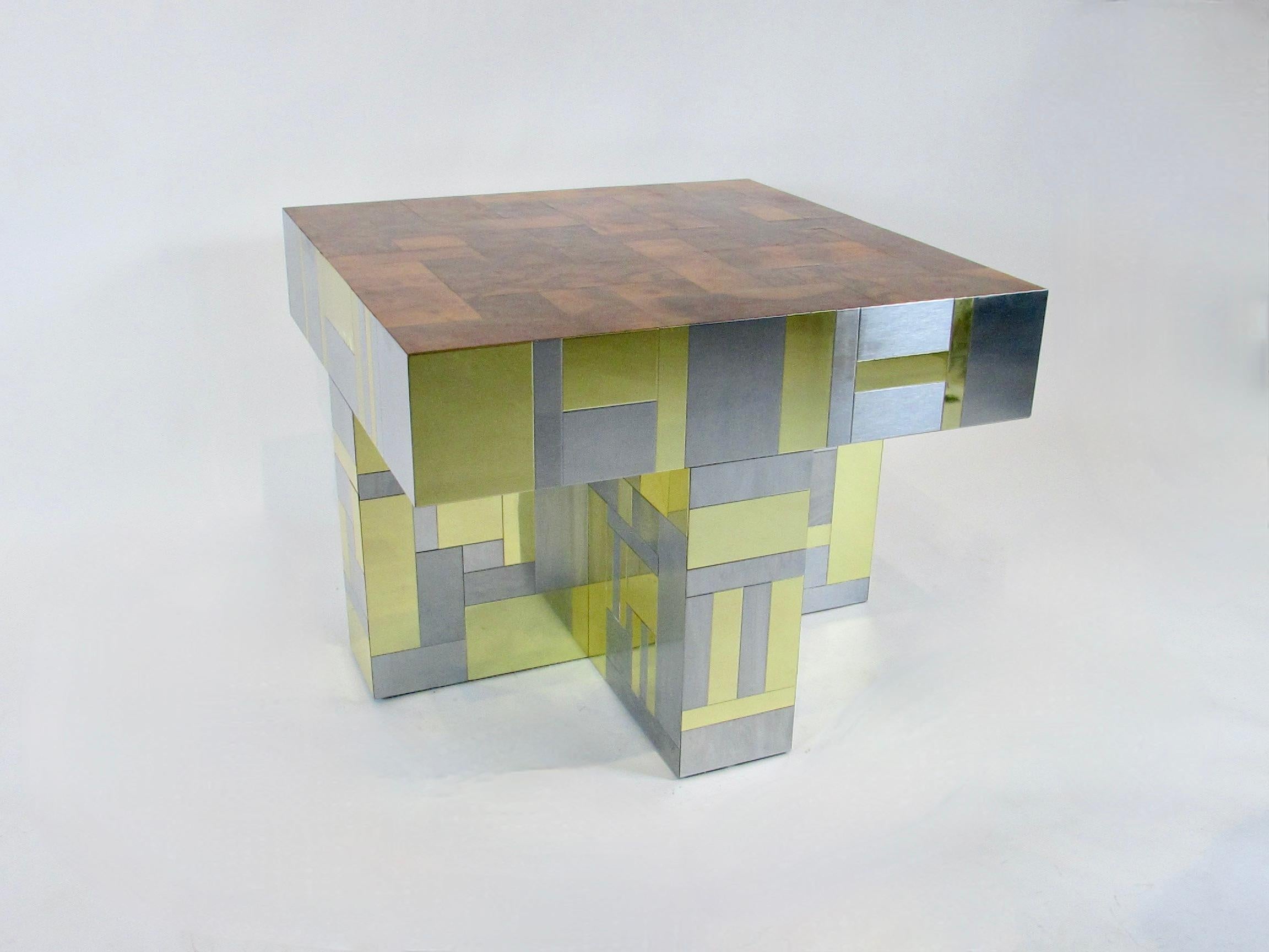 Thick Paul Evans Cityscape for Directional Patchwork Burl Wood Top Side Table In Good Condition For Sale In Ferndale, MI