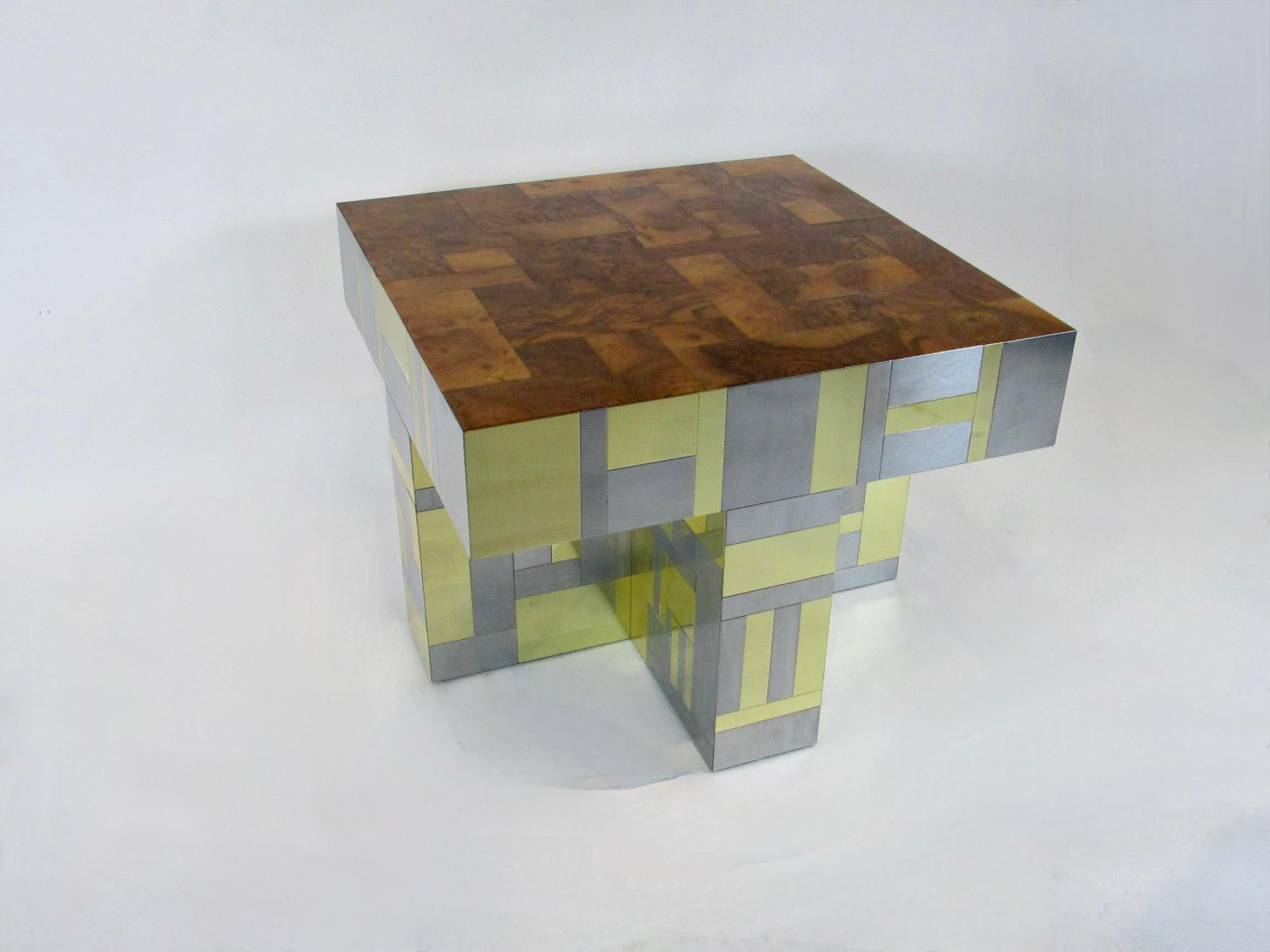 20th Century Thick Paul Evans Cityscape for Directional Patchwork Burl Wood Top Side Table For Sale