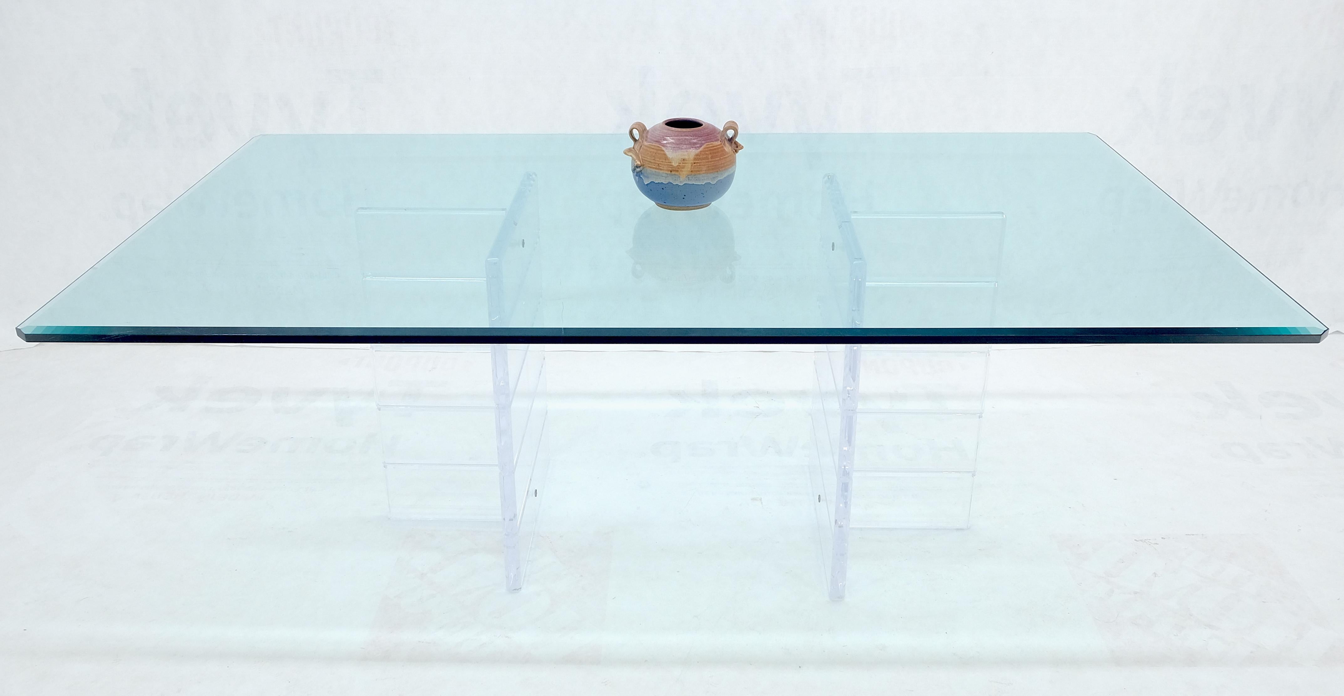Table de salle à manger en Lucite épais poli à double base Table de salle à manger en verre rectangulaire de 3/4