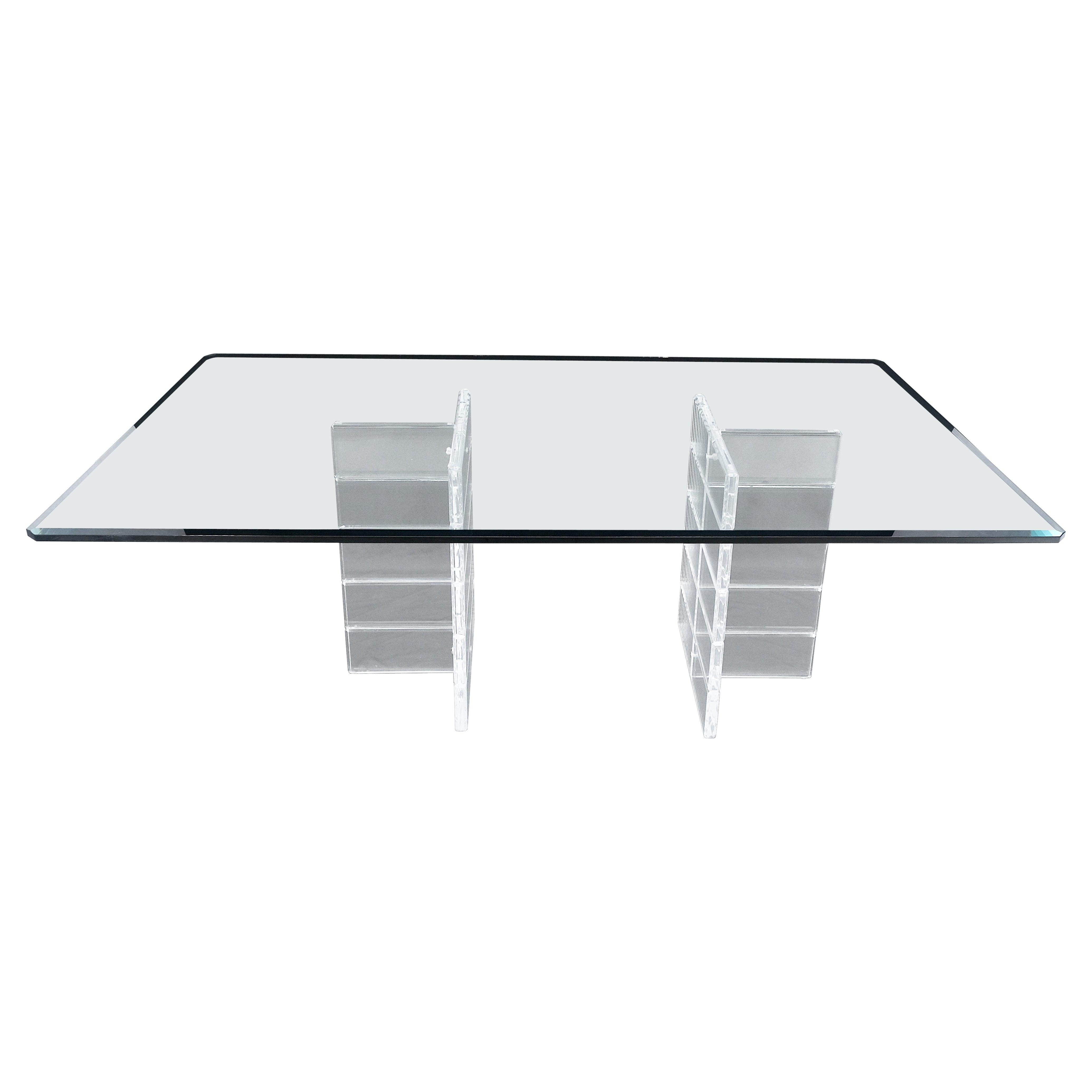 Thick Polierter Lucite-Esstisch mit doppeltem Sockel 3/4" dick und dicker rechteckiger Glasplatte