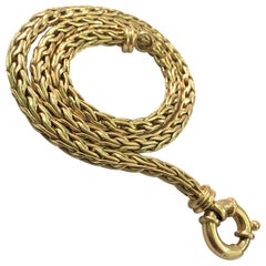 Thick Princess Length Wheat Chain Necklace with Bolt Ring in 18 Karat Gold
