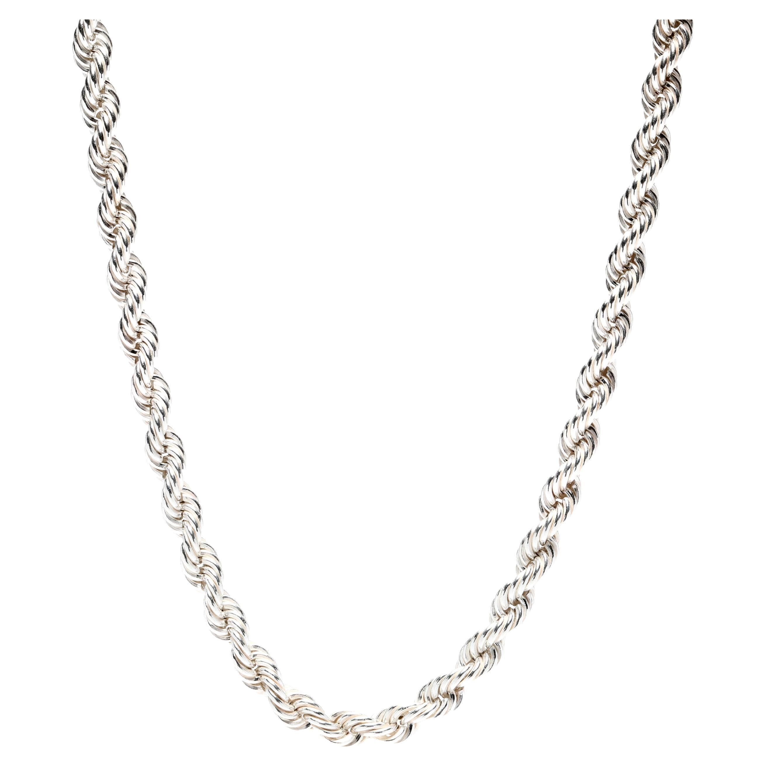 Thick Rope Chain Necklace, Rhodium Plated Sterling Silver