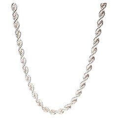 Vintage Thick Rope Chain Necklace, Rhodium Plated Sterling Silver