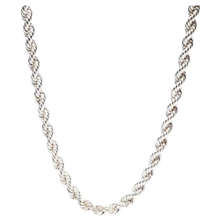 Thick Rope Chain Necklace, Rhodium Plated Sterling Silver For Sale