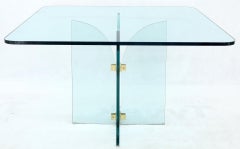 Thick Rounded Square Glass Top Dining Table on Thick Glass Pedestal Base