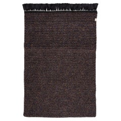 Handmade Crochet Thick Rug in Black Colourful Rust made of Cotton & Polyester 
