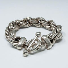 Bracelet en argent épais torsadé à maillons de chaîne, Taxco, Mexique .950