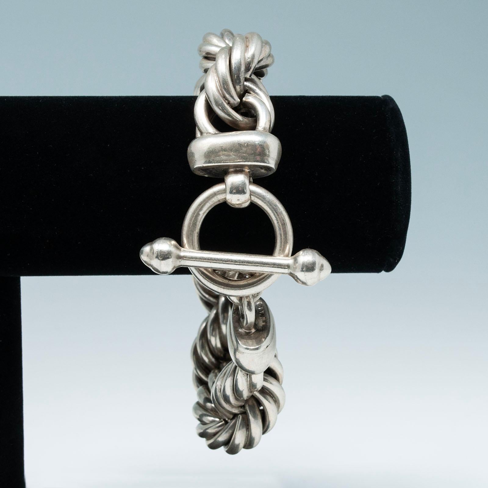 Artisan Thick Silver Twisted Chainlink Rope Bracelet, Taxco, Mexico .950