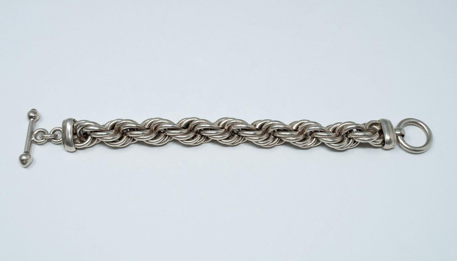 Thick Silver Twisted Chainlink Rope Bracelet, Taxco, Mexico .950 In Good Condition In Point Richmond, CA