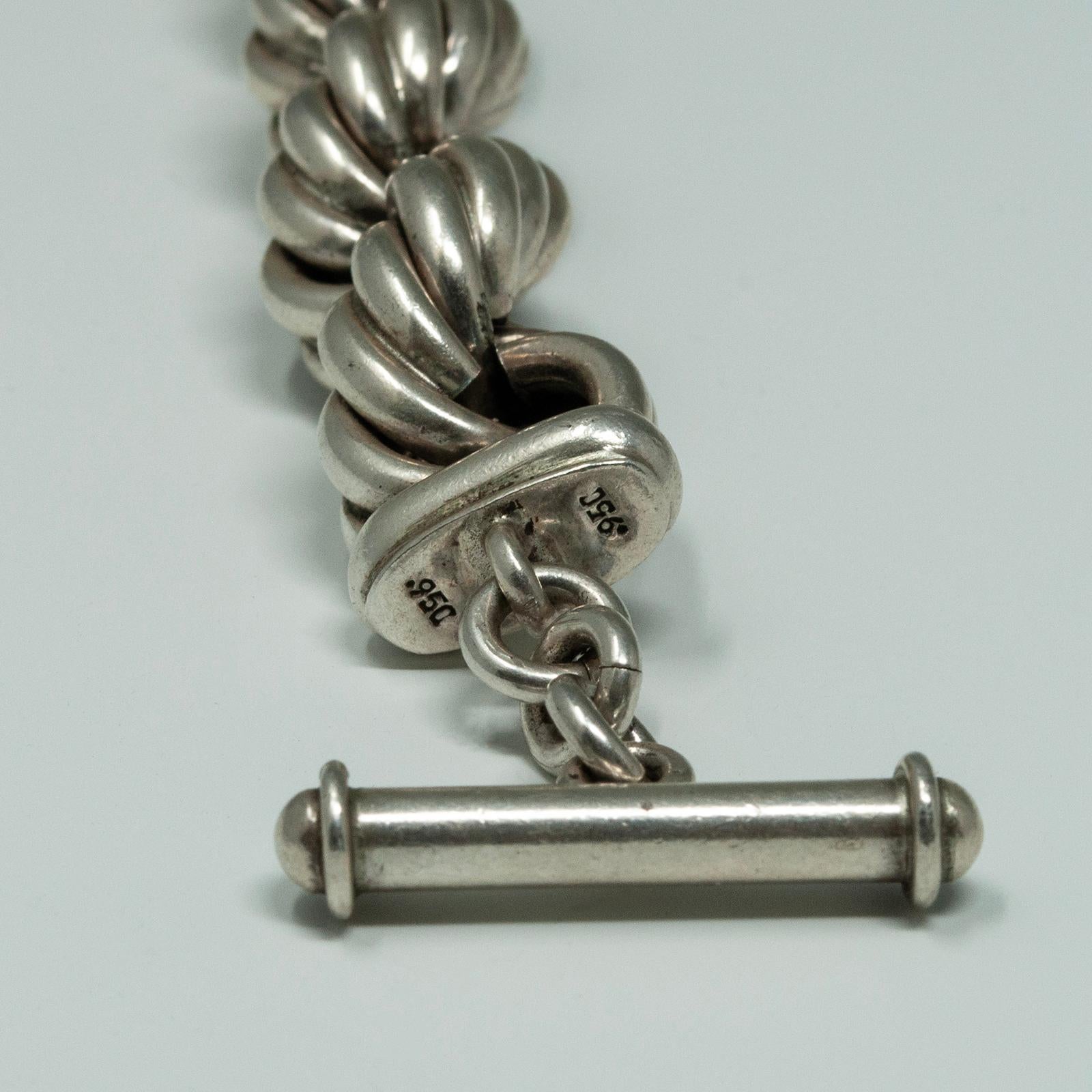 Thick Silver Twisted Chainlink Rope Bracelet, Taxco, Mexico .950 In Good Condition For Sale In Point Richmond, CA