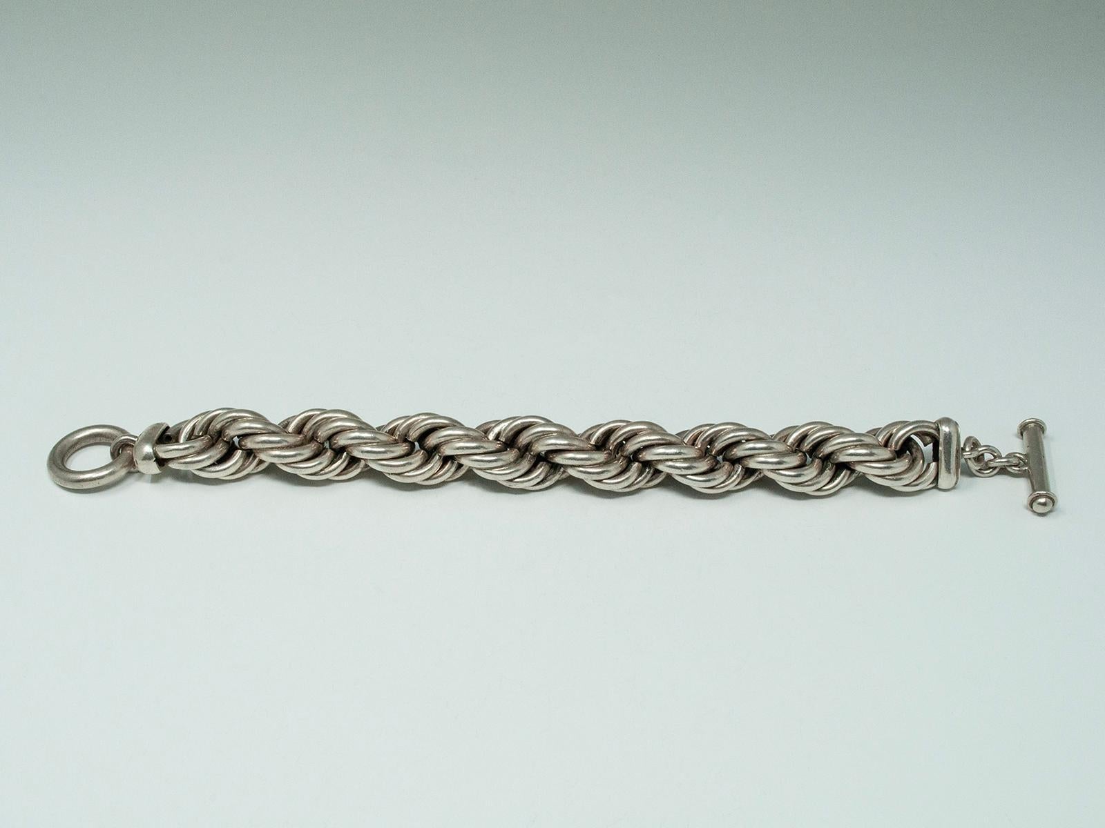 Women's or Men's Thick Silver Twisted Chainlink Rope Bracelet, Taxco, Mexico .950 For Sale
