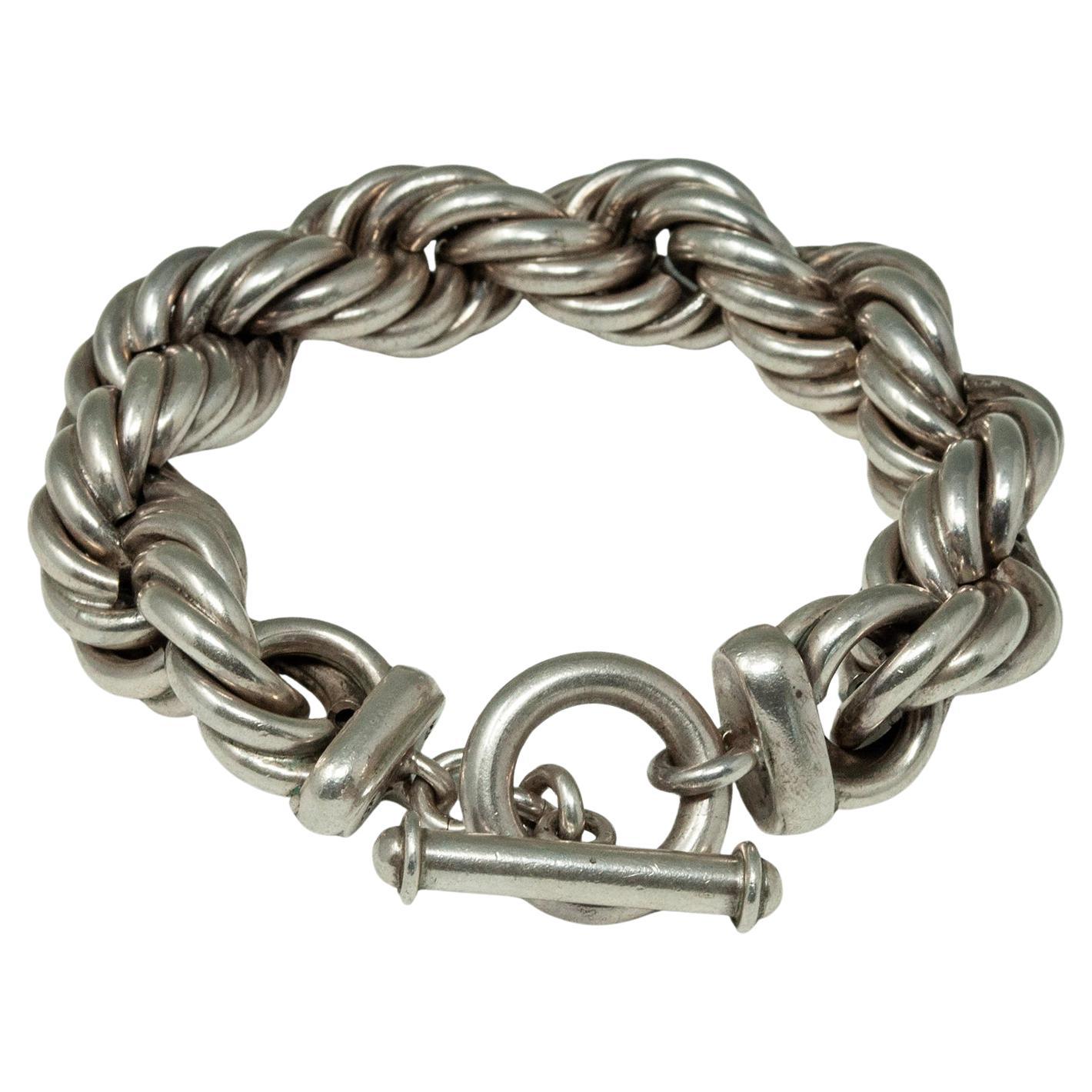 Thick Silver Twisted Chainlink Rope Bracelet, Taxco, Mexico .950 For Sale