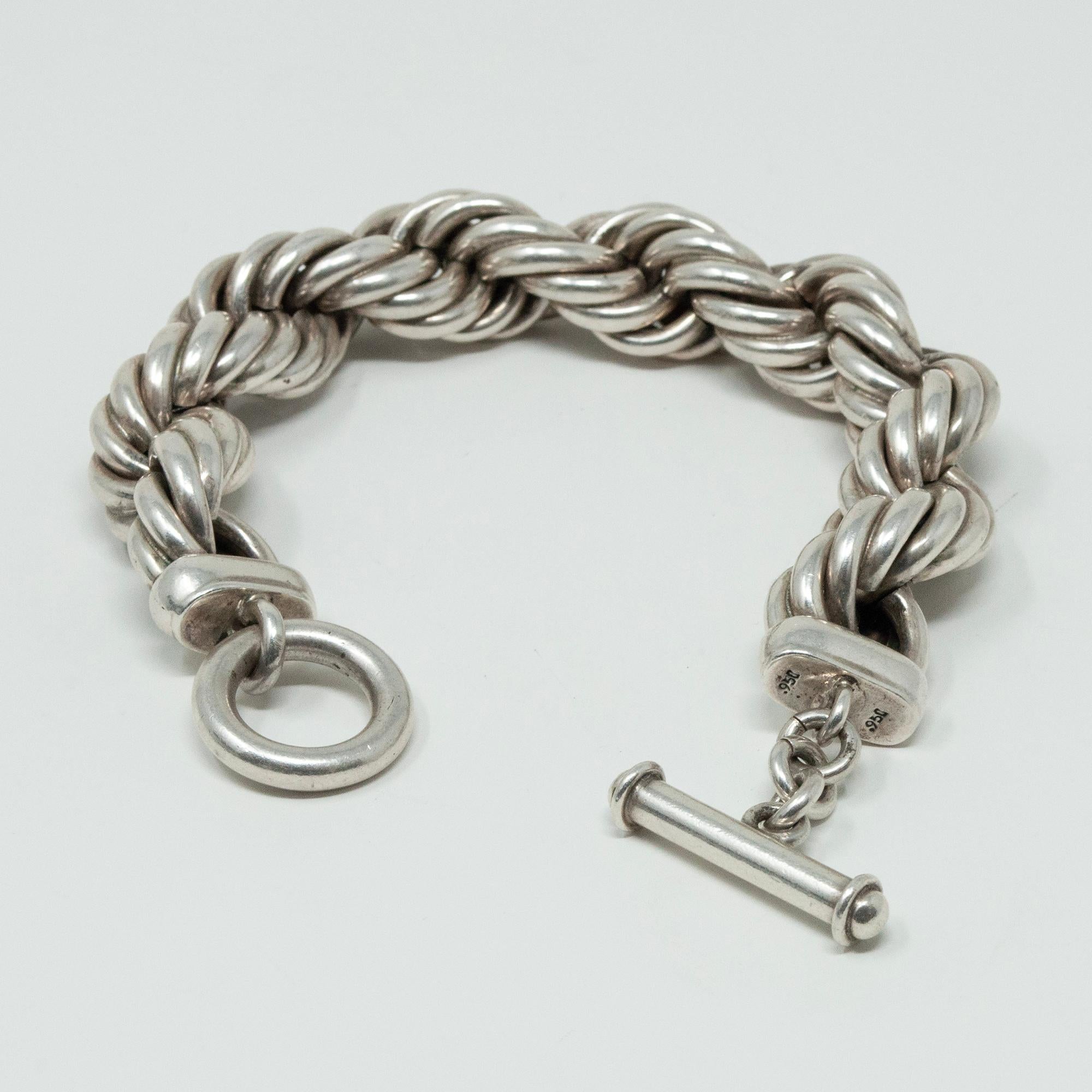 Artisan Thick Silver Twisted Rope Bracelet, Taxco, Mexico
