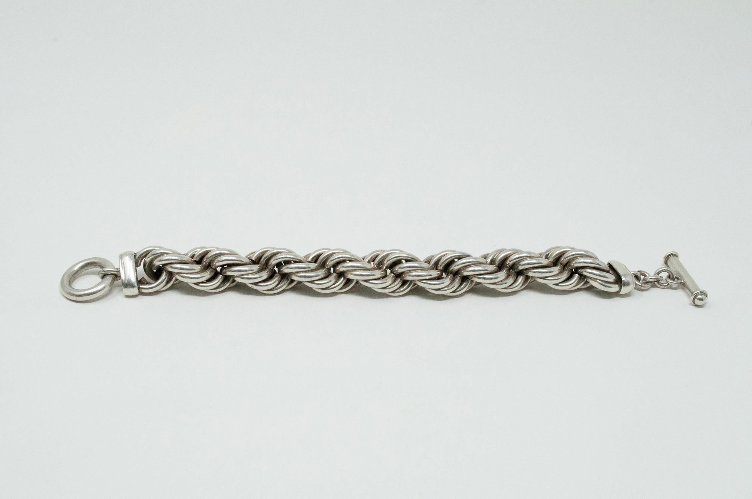 Thick Silver Twisted Rope Bracelet, Taxco, Mexico In Good Condition In Point Richmond, CA