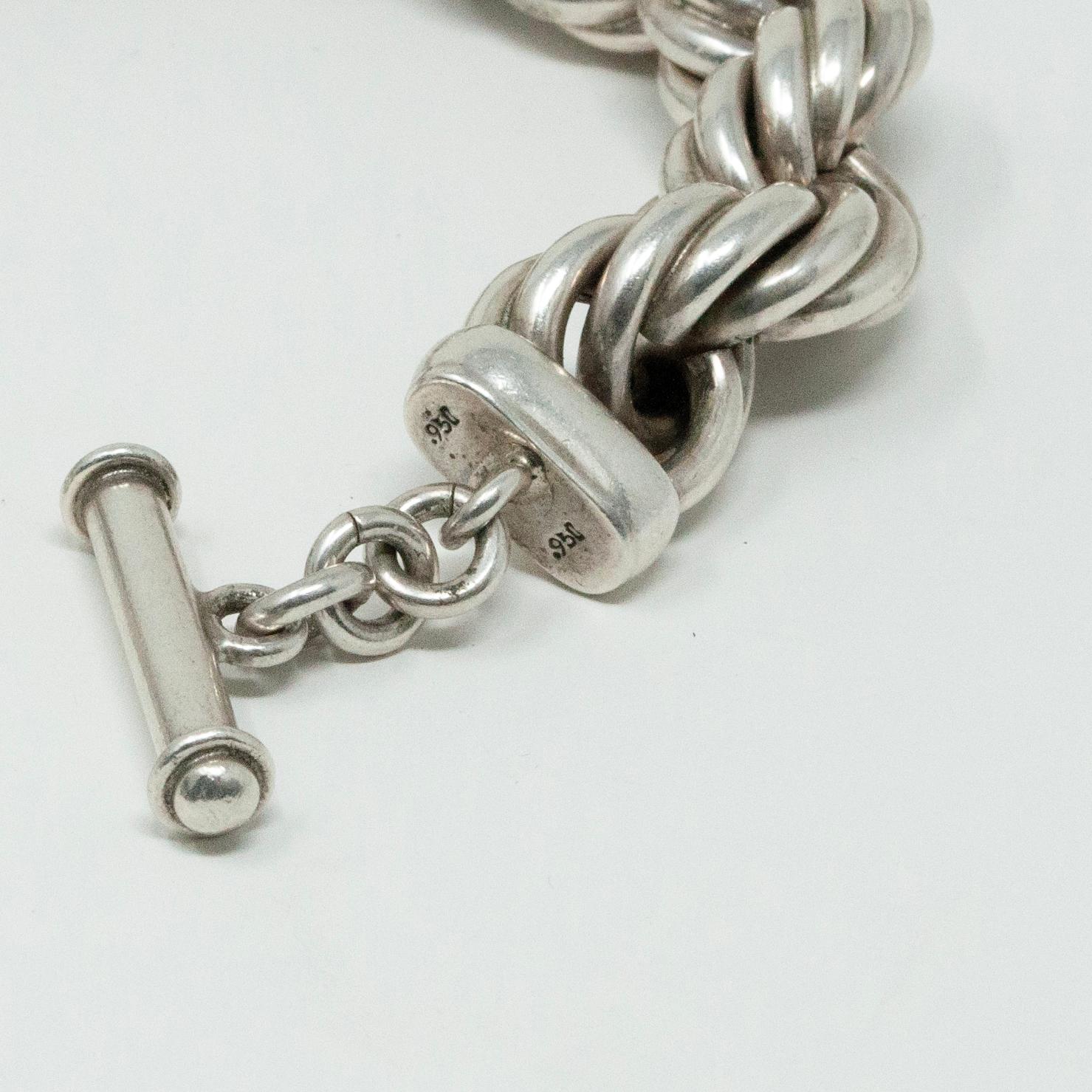Women's or Men's Thick Silver Twisted Rope Bracelet, Taxco, Mexico
