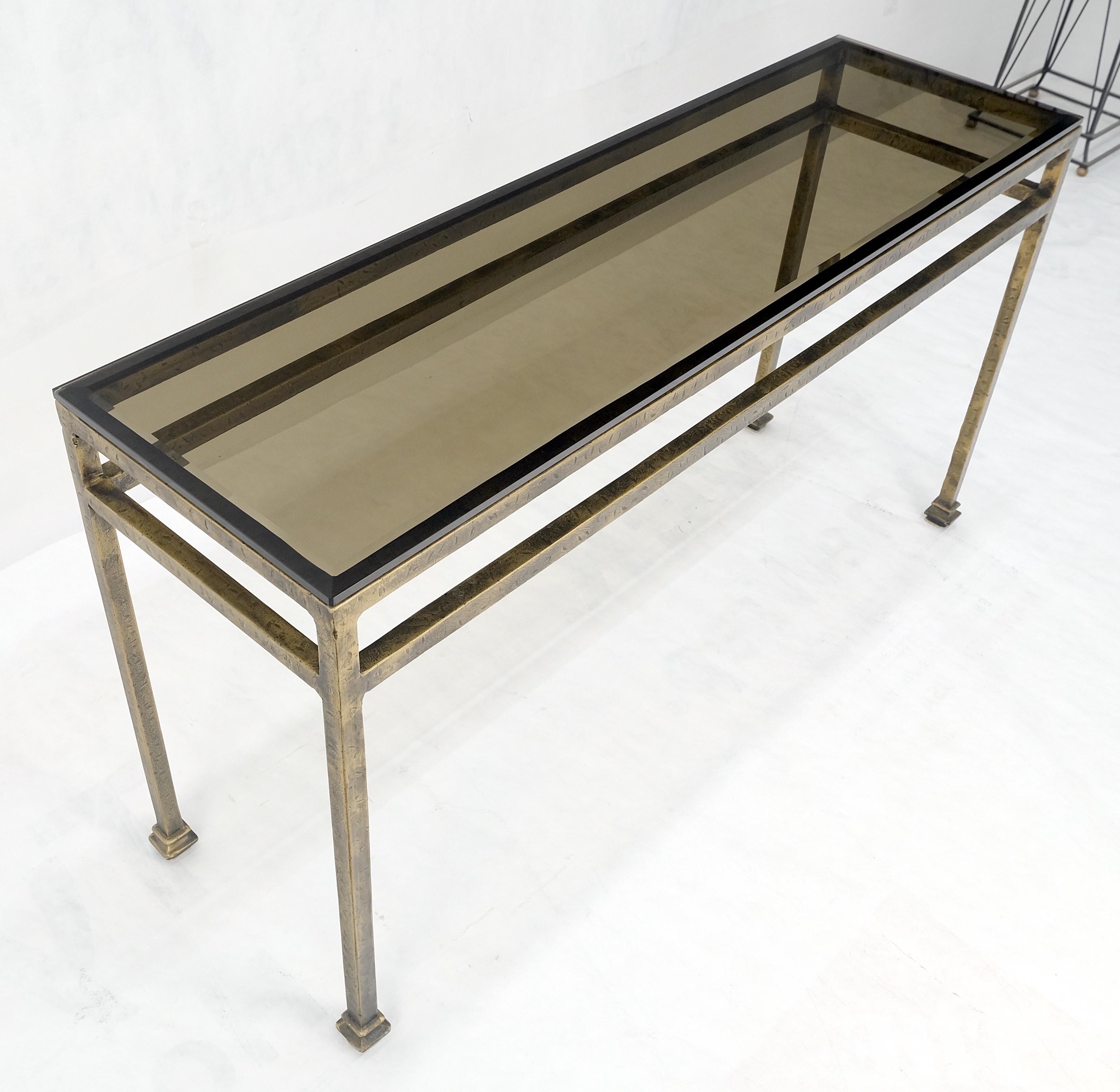 Thick Smoked Glass Bronzed Metal Base Console Sofa Table MINT For Sale 4