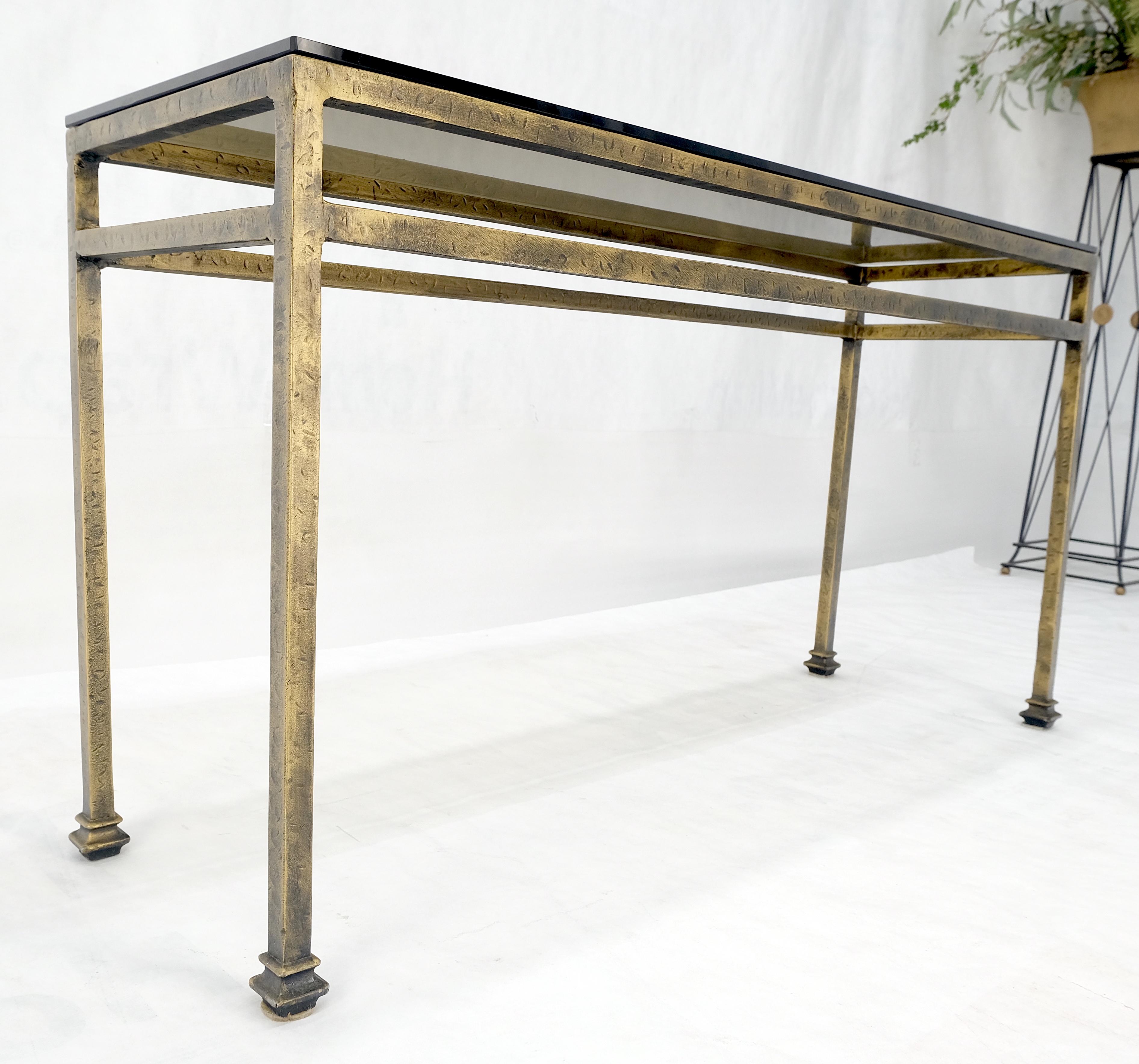 Thick Smoked Glass Bronzed Metal Base Console Sofa Table MINT For Sale 5