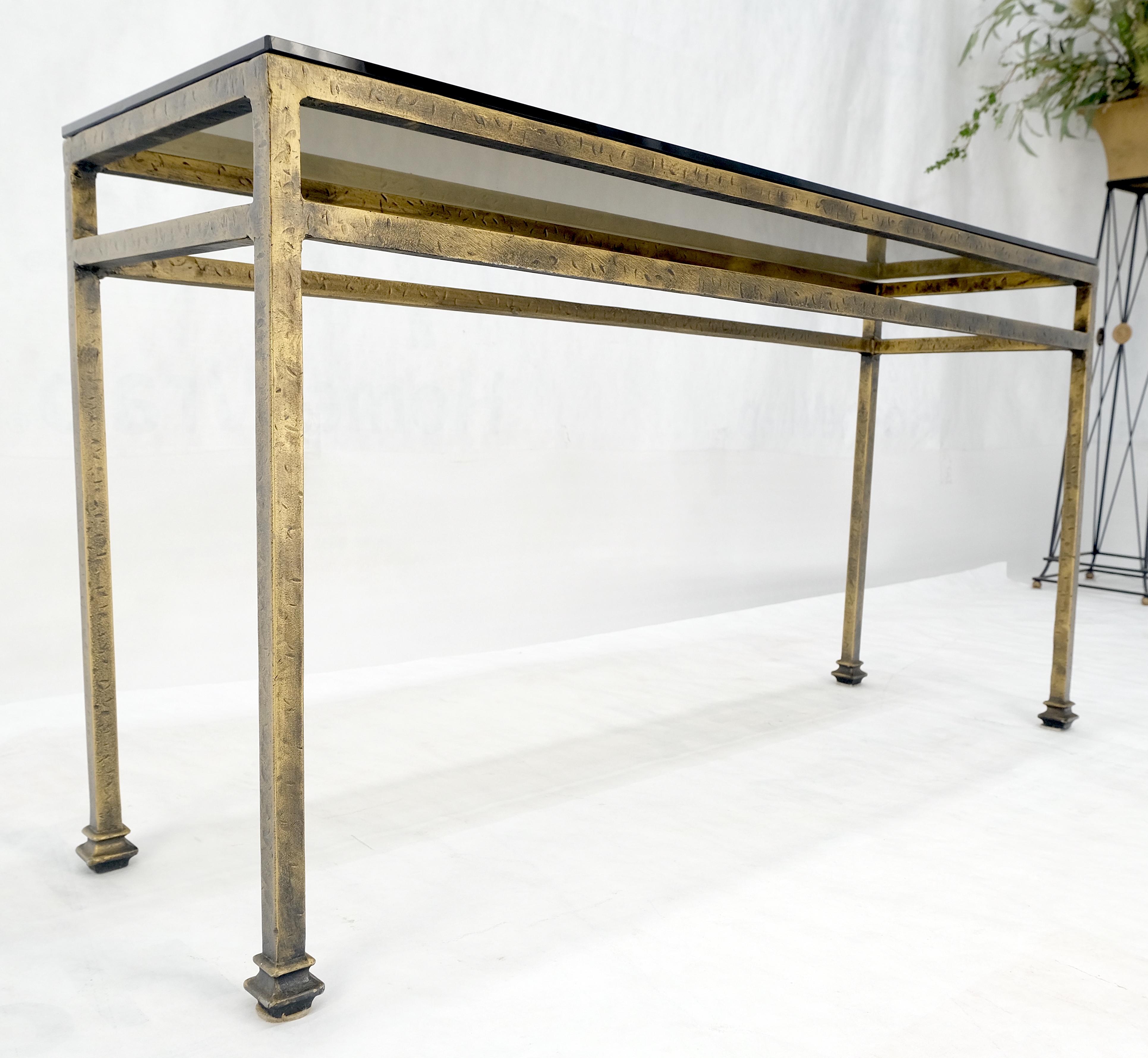 Thick Smoked Glass Bronzed Metal Base Console Sofa Table MINT For Sale 6