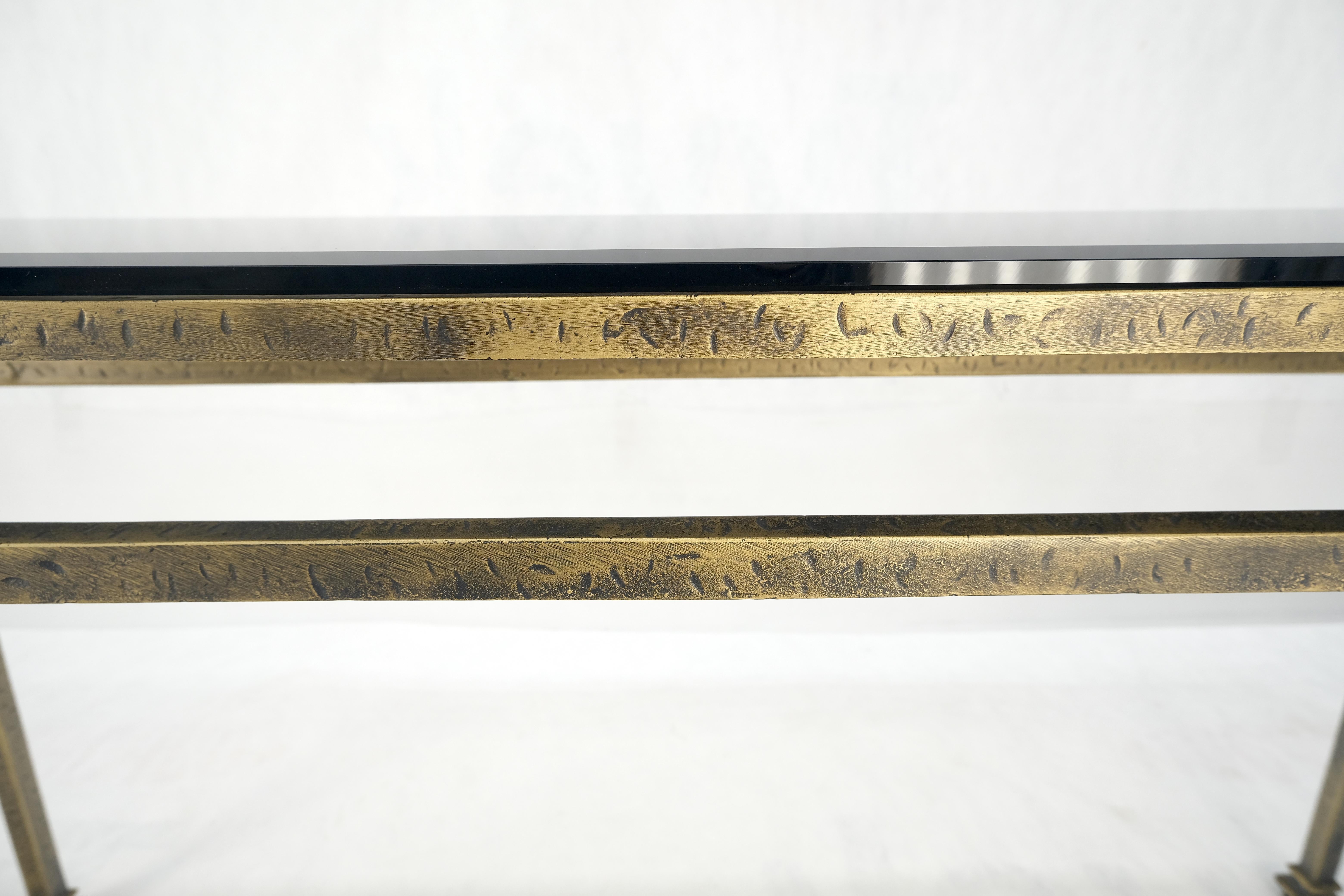 Thick Smoked Glass Bronzed Metal Base Console Sofa Table MINT For Sale 7