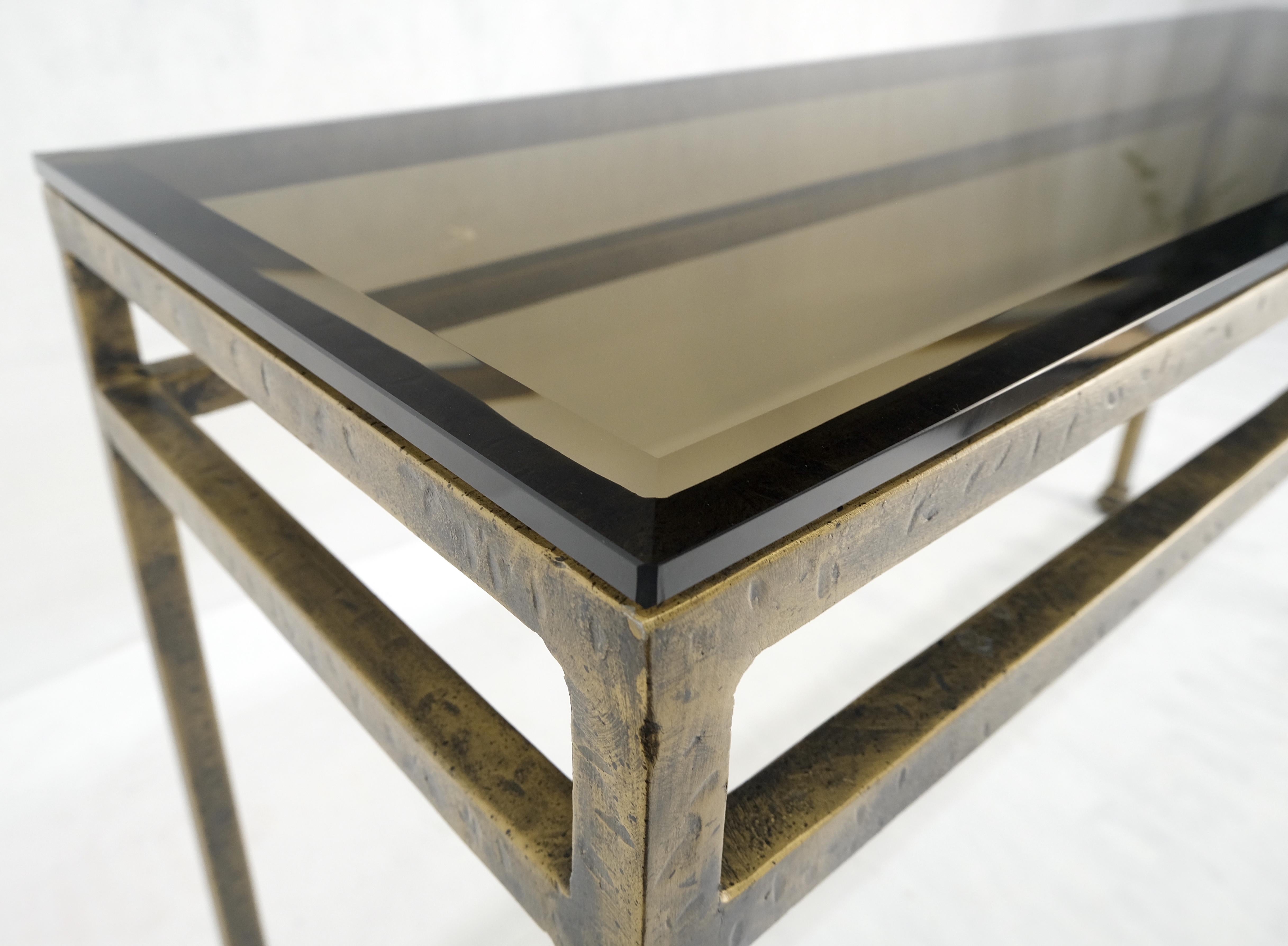 Thick Smoked Glass Bronzed Metal Base Console Sofa Table MINT For Sale 9