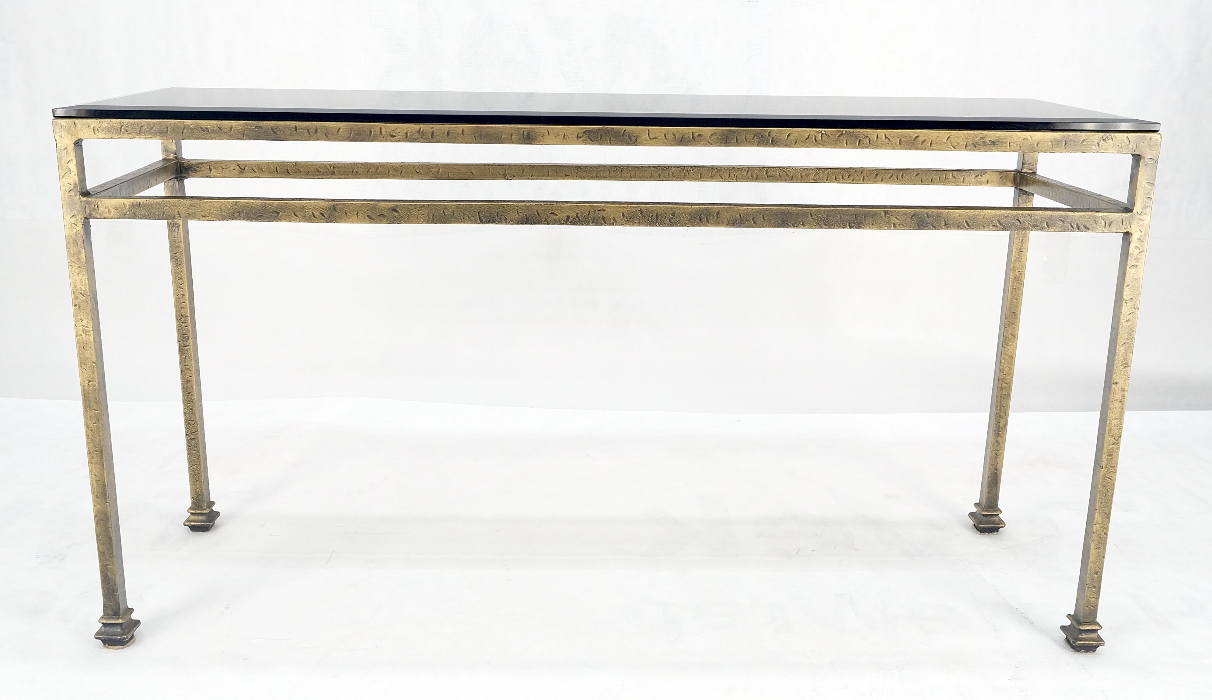 Lacquered Thick Smoked Glass Bronzed Metal Base Console Sofa Table MINT For Sale
