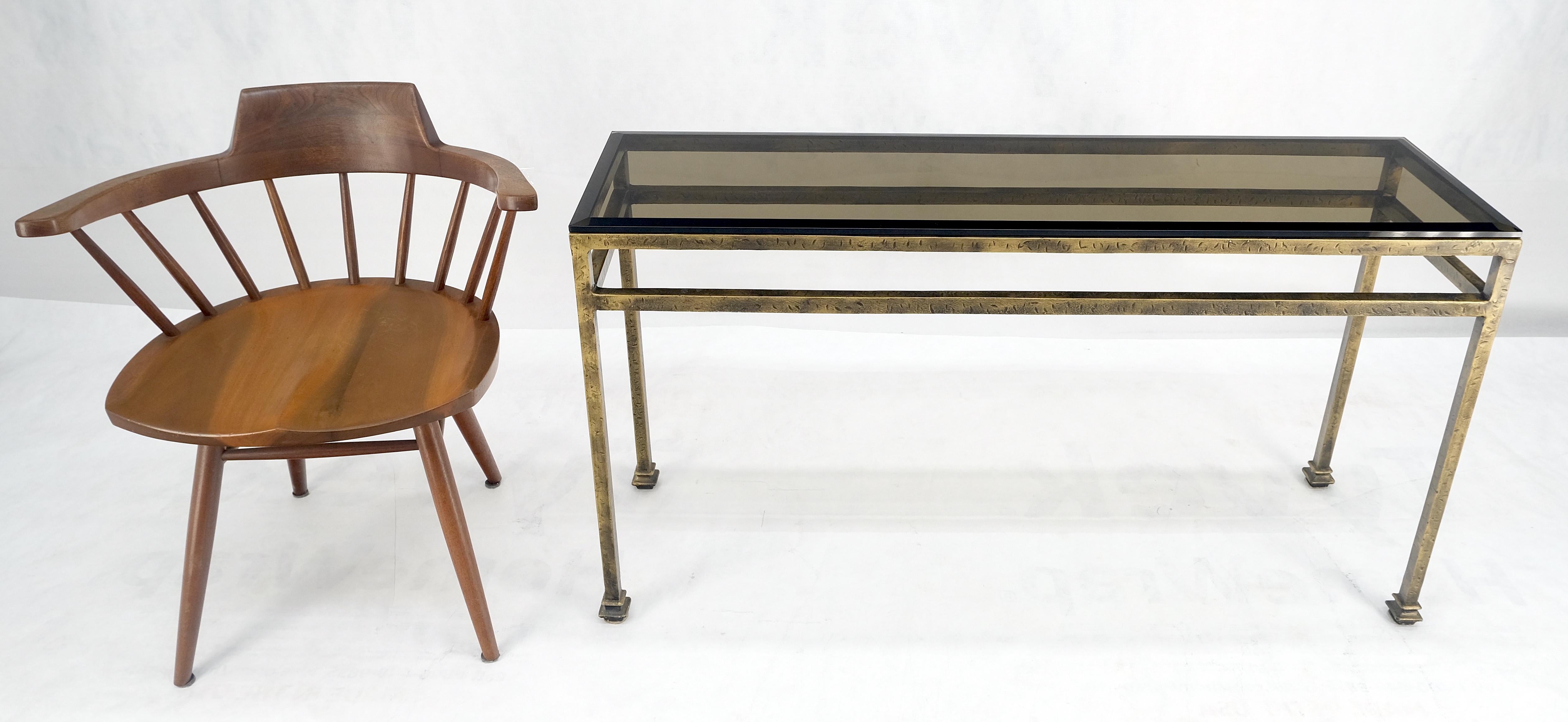 Thick Smoked Glass Bronzed Metal Base Console Sofa Table MINT In Excellent Condition For Sale In Rockaway, NJ
