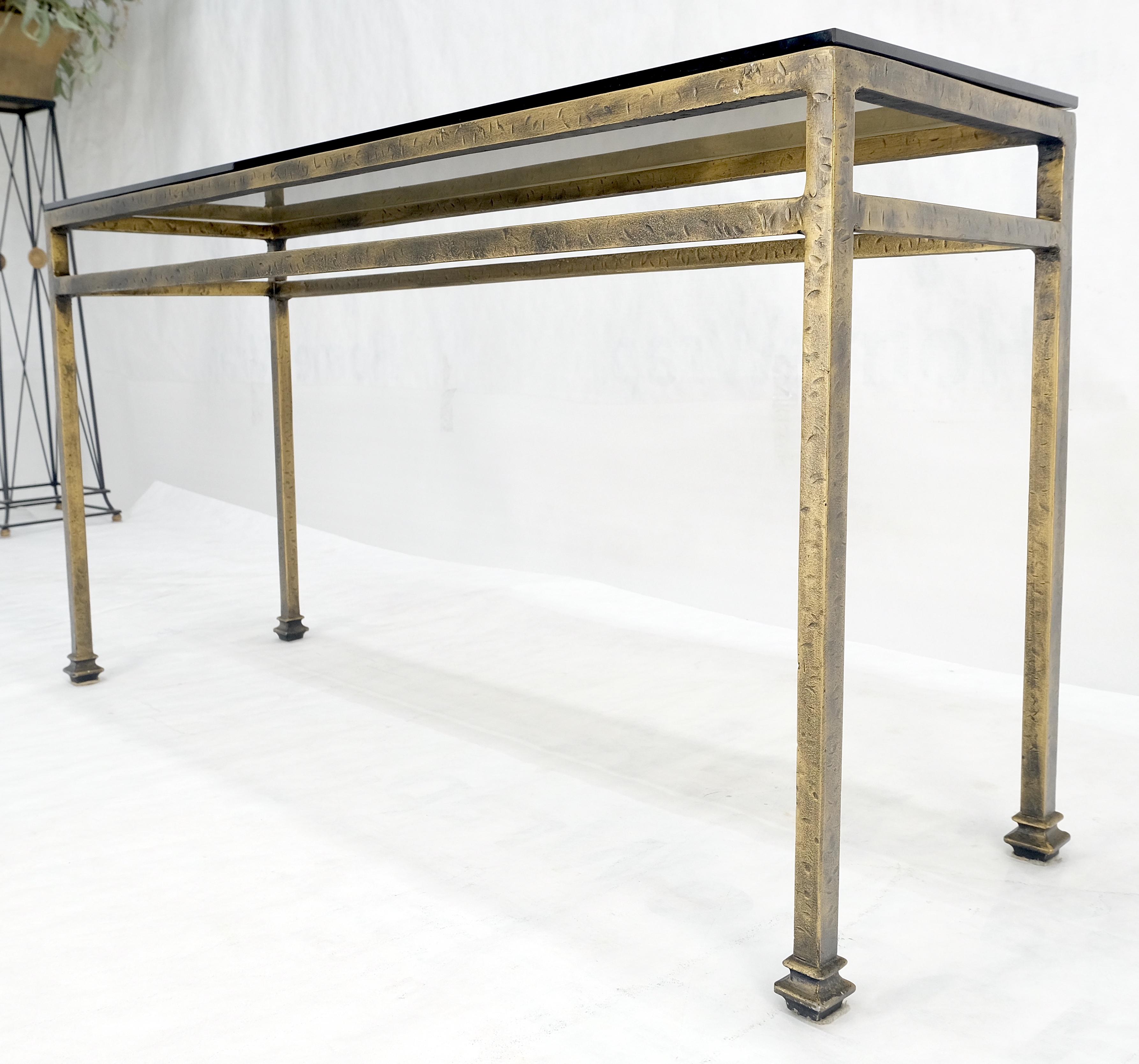 Thick Smoked Glass Bronzed Metal Base Console Sofa Table MINT For Sale 3