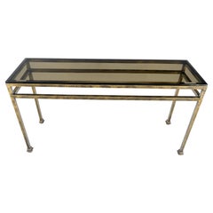 Thick Smoked Glass Bronzed Metal Base Console Sofa Table MINT