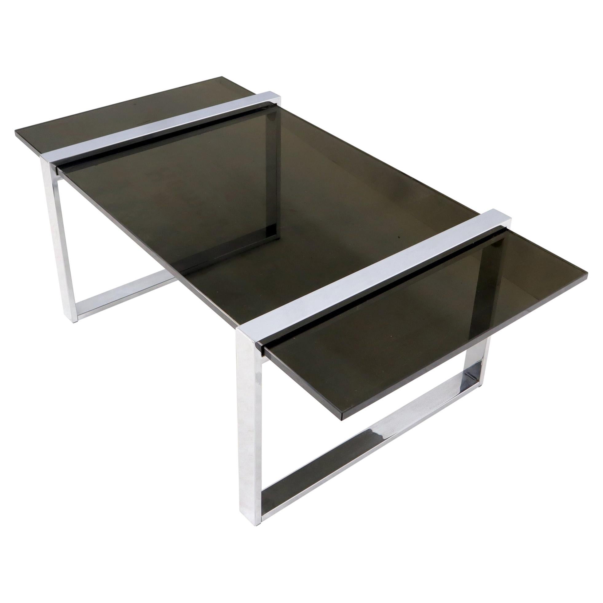 Thick Smoked Glass Top Chrome Base Rectangle Coffee Table