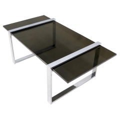 Thick Smoked Glass Top Chrome Base Rectangle Coffee Table