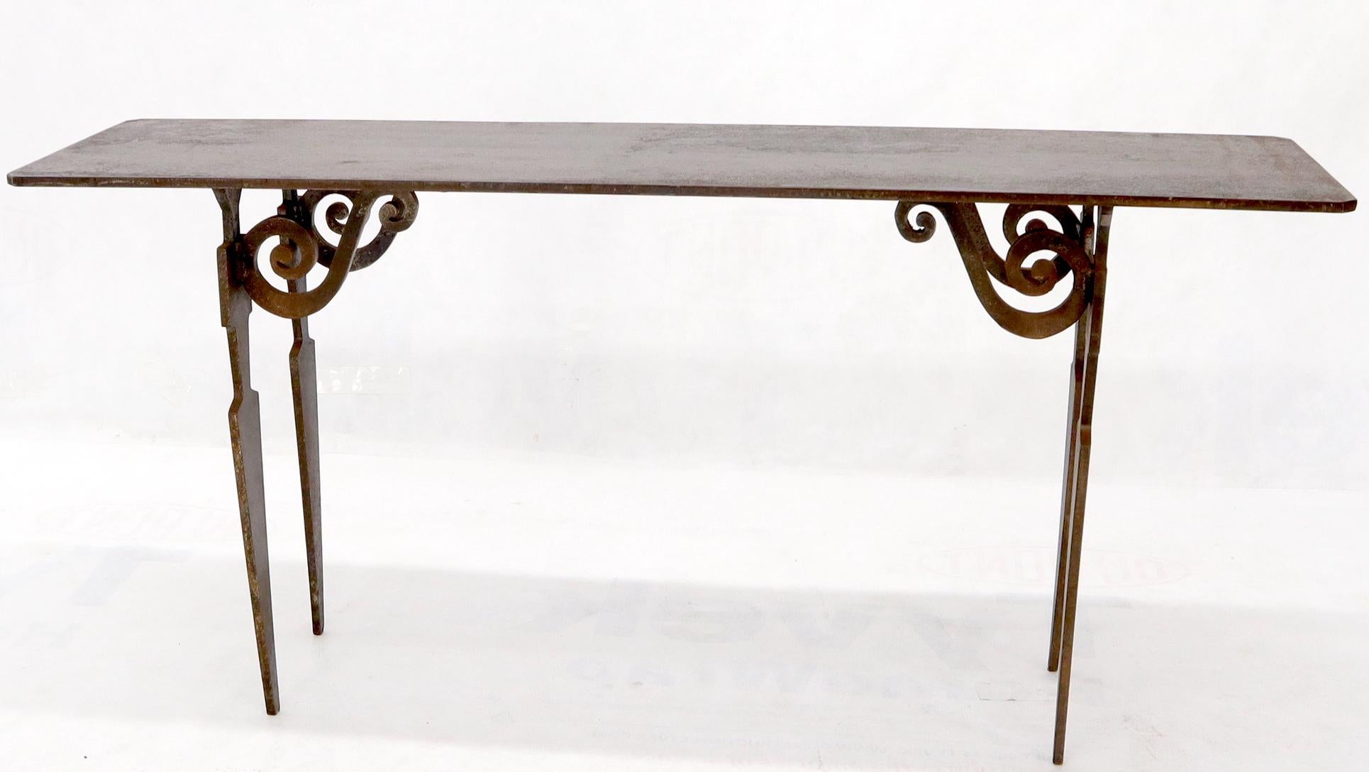American Thick Solid Steel Plate Top Cut Steel Legs Coffee Table Steam Punk Console Table For Sale