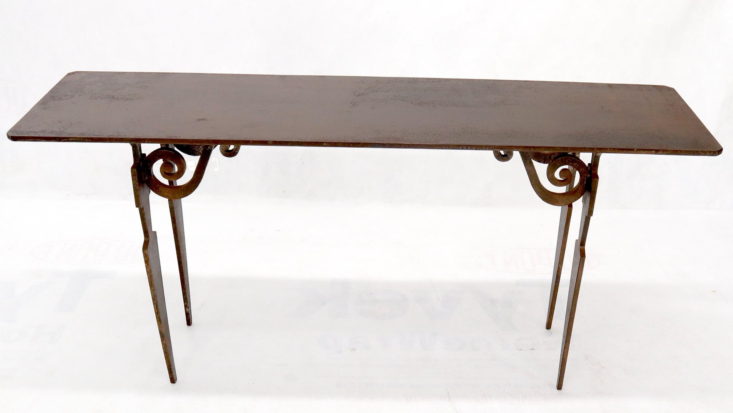 Carved Thick Solid Steel Plate Top Cut Steel Legs Coffee Table Steam Punk Console Table For Sale