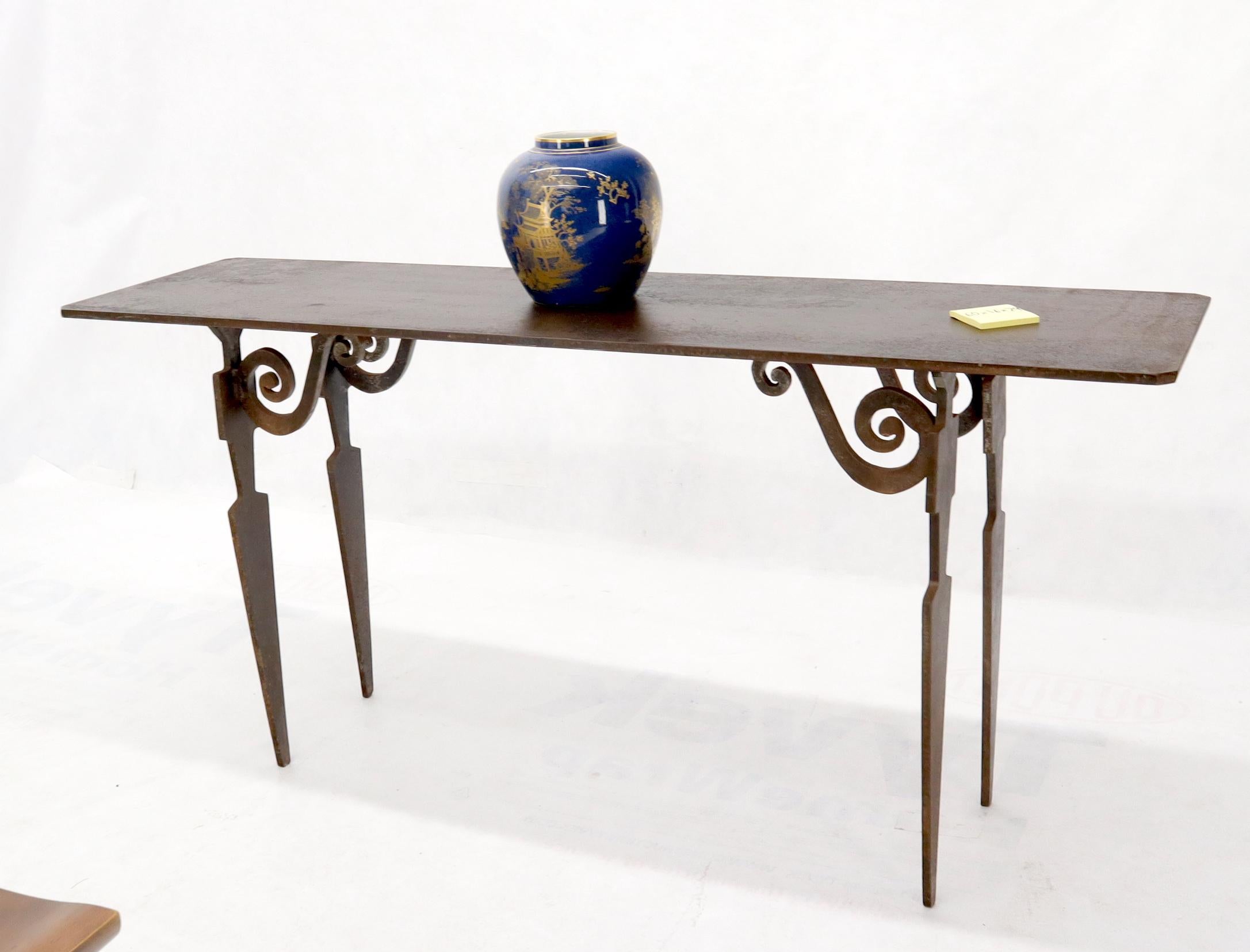 20th Century Thick Solid Steel Plate Top Cut Steel Legs Coffee Table Steam Punk Console Table For Sale